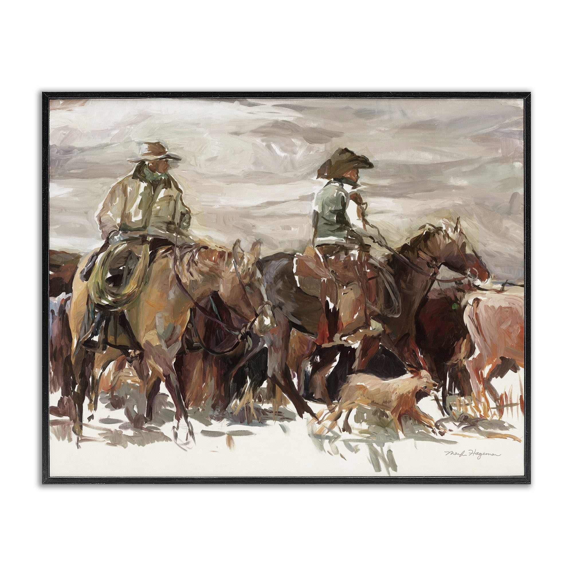 Stupell Industries Round Up Cowboys Animals & Insects Painting Black Framed Art Print Wall Art, 20 x 16
