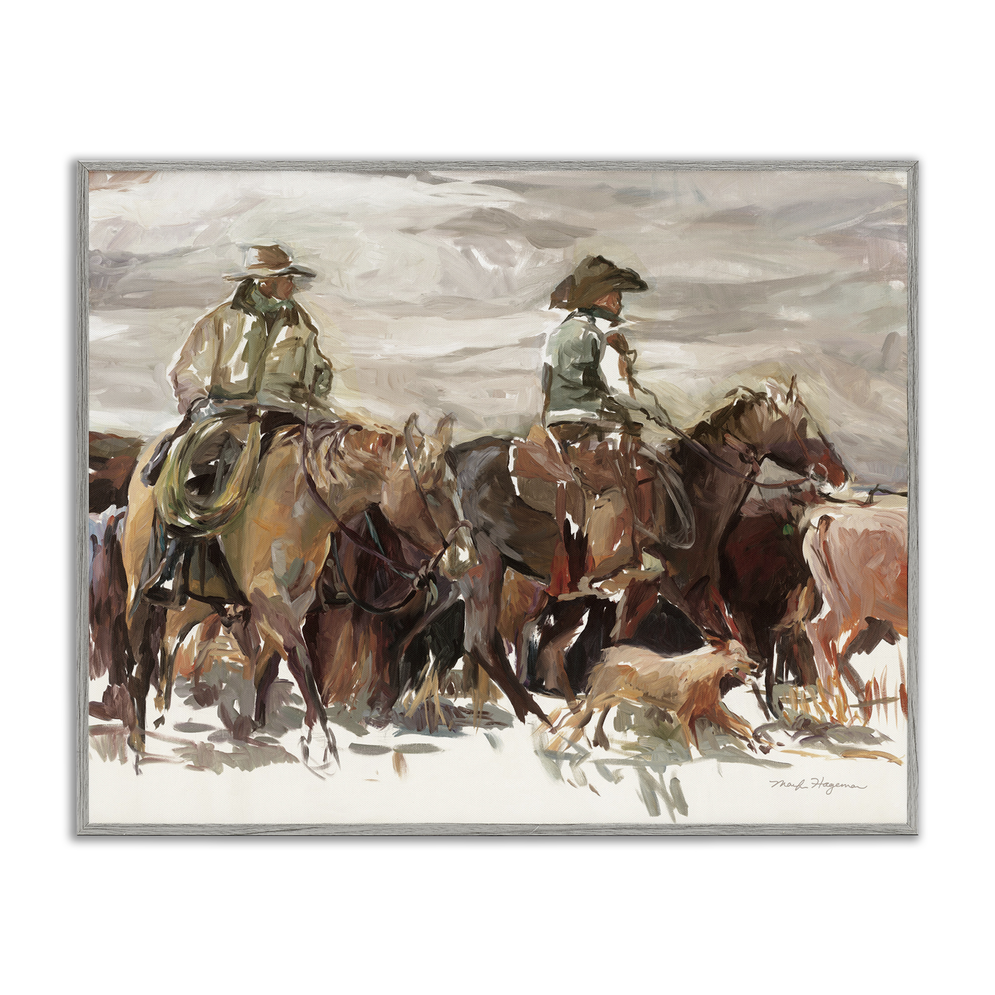 Stupell Industries Round Up Cowboys Animals & Insects Painting Gray Framed Art Print Wall Art, 20 x 16