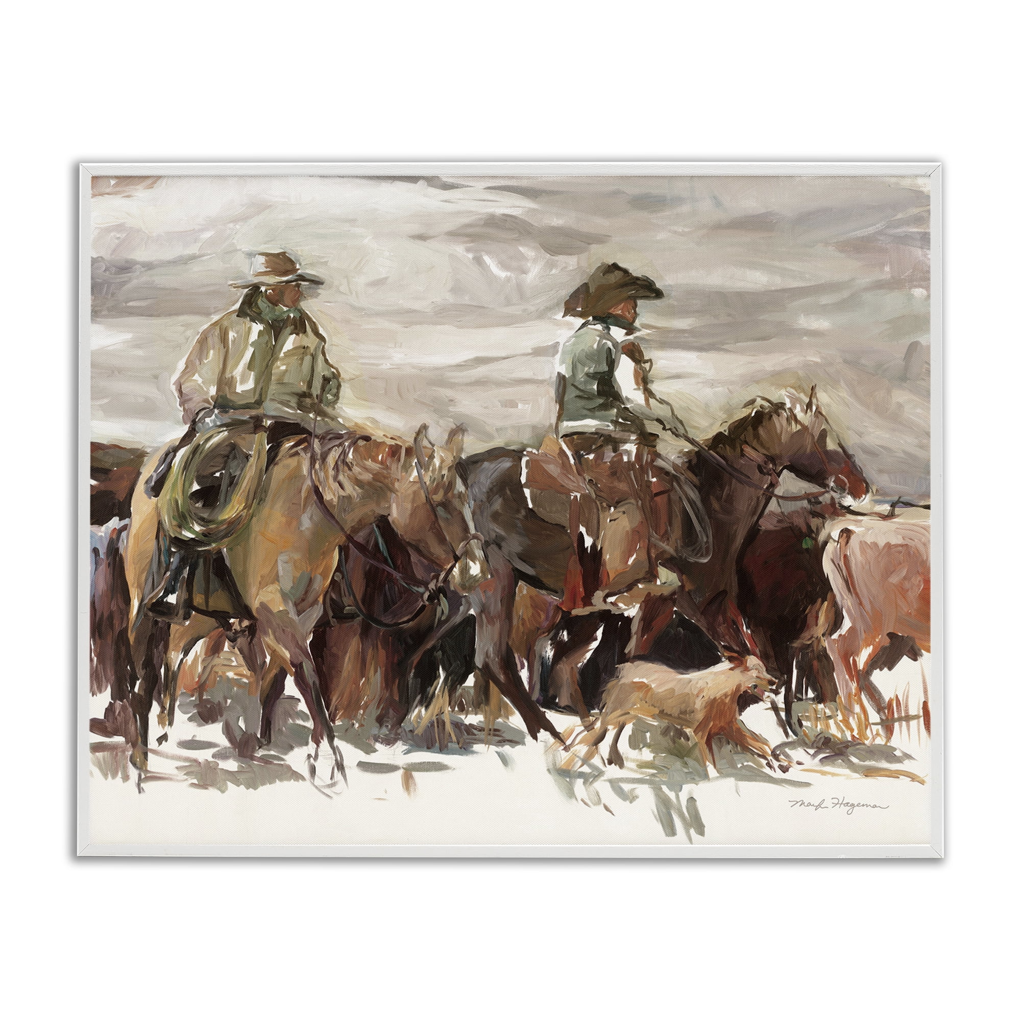 Stupell Industries Round Up Cowboys Animals & Insects Painting White Framed Art Print Wall Art, 20 x 16