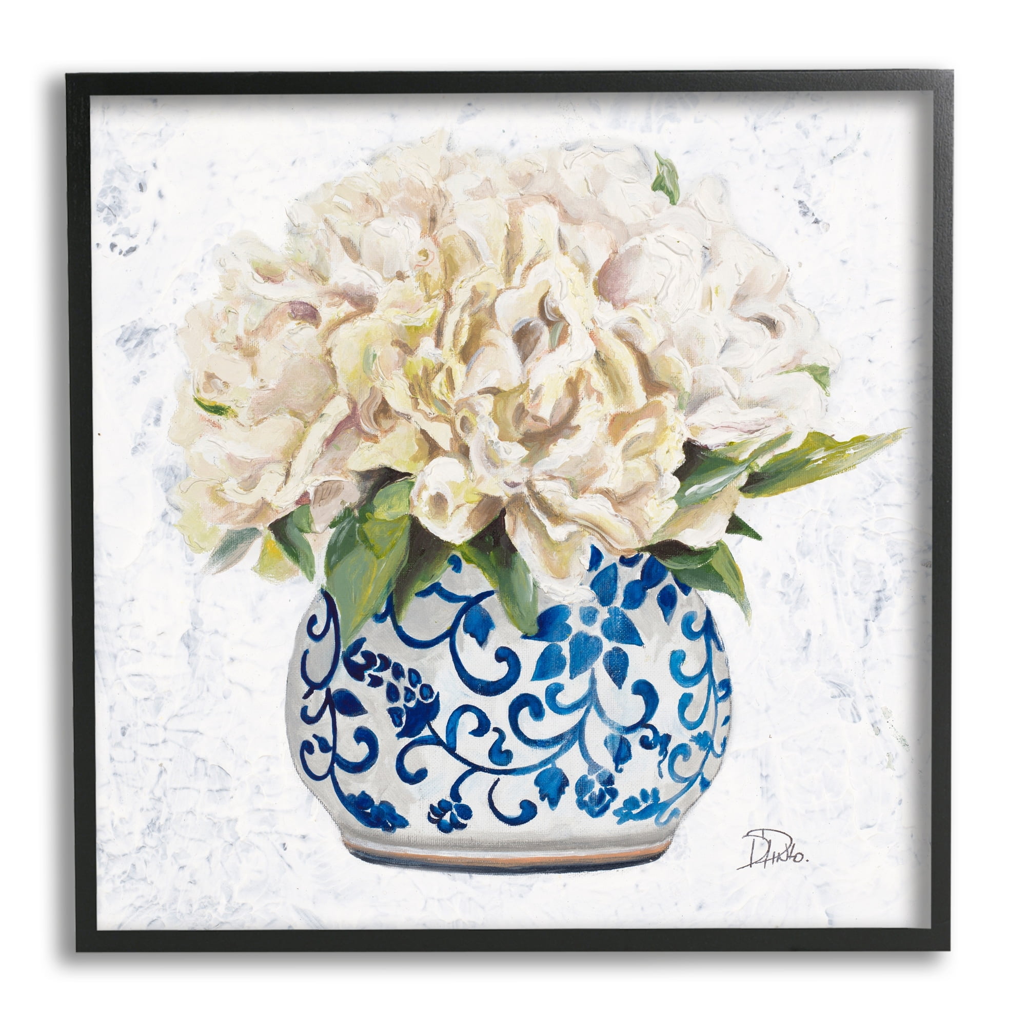 Stupell Industries Round White Floral Blooms Ornate Patterned Vase Painting Black Framed Art Print Wall Art, Design by Patricia Pinto