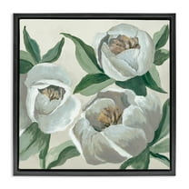 Stupell Industries Round White Peonies Plants & Flowers Painting Black Floater Framed Canvas Art Print Wall Art, 18 x 18