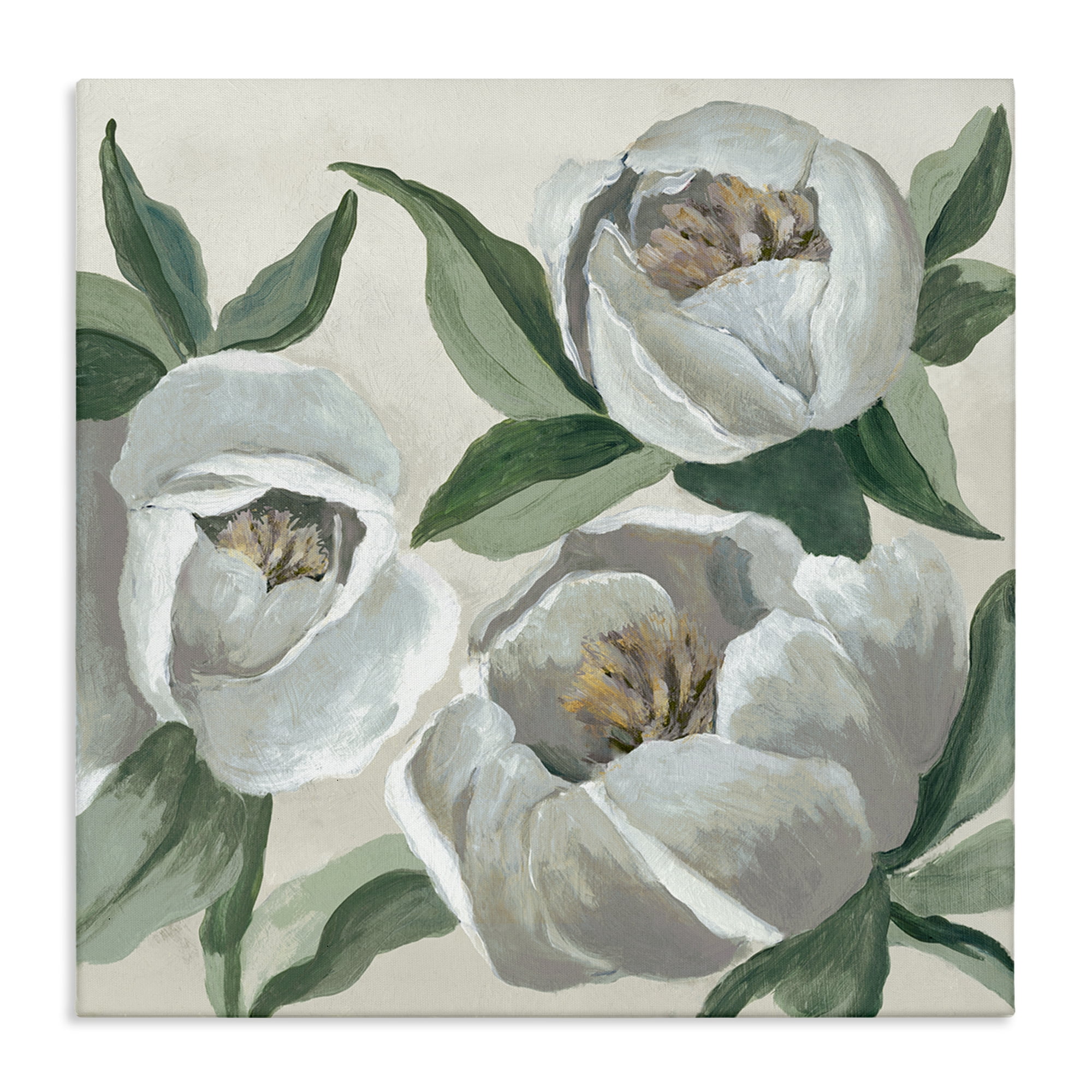 Stupell Industries Round White Peonies Plants & Flowers Painting Wrapped Canvas Art Print Wall Art, 17 x 17