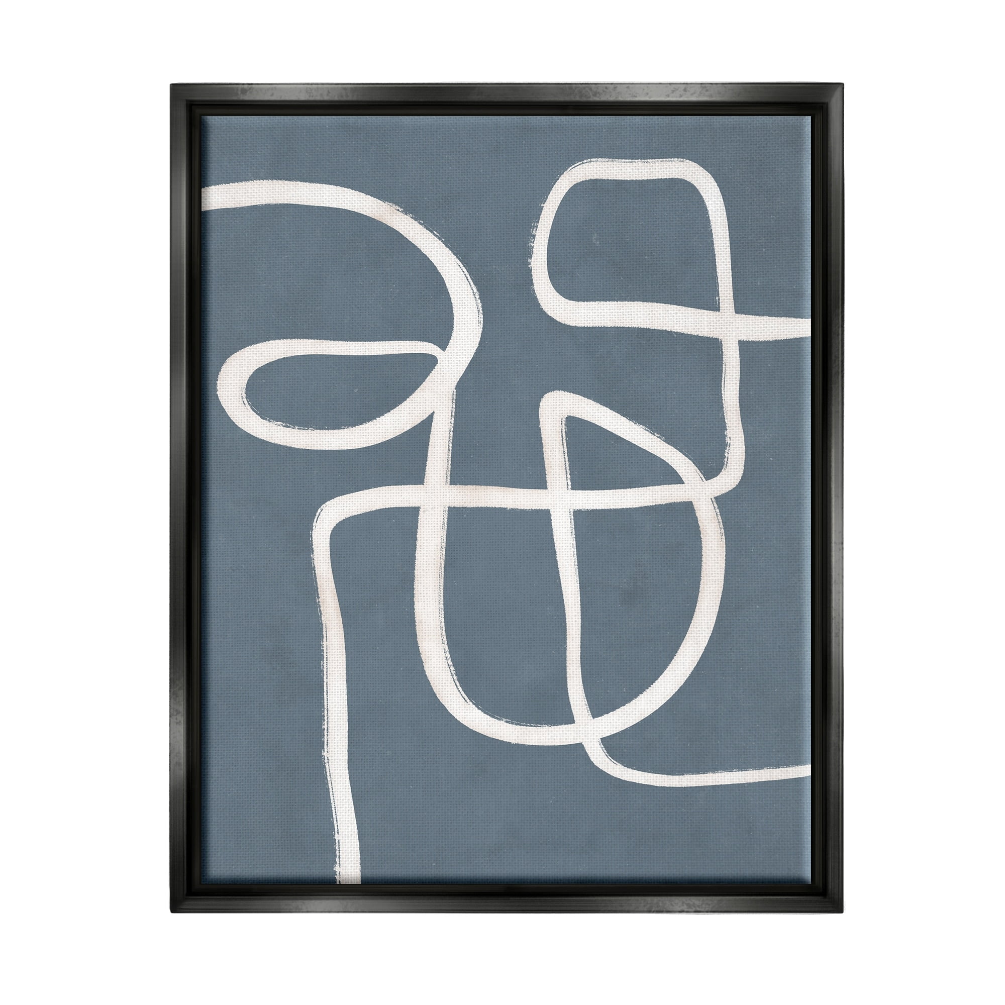 Stupell Industries Round White Squiggles Contemporary Abstract Design Graphic Art Jet Black Floating Framed Canvas Print Wall Art, Design by Nina Blue