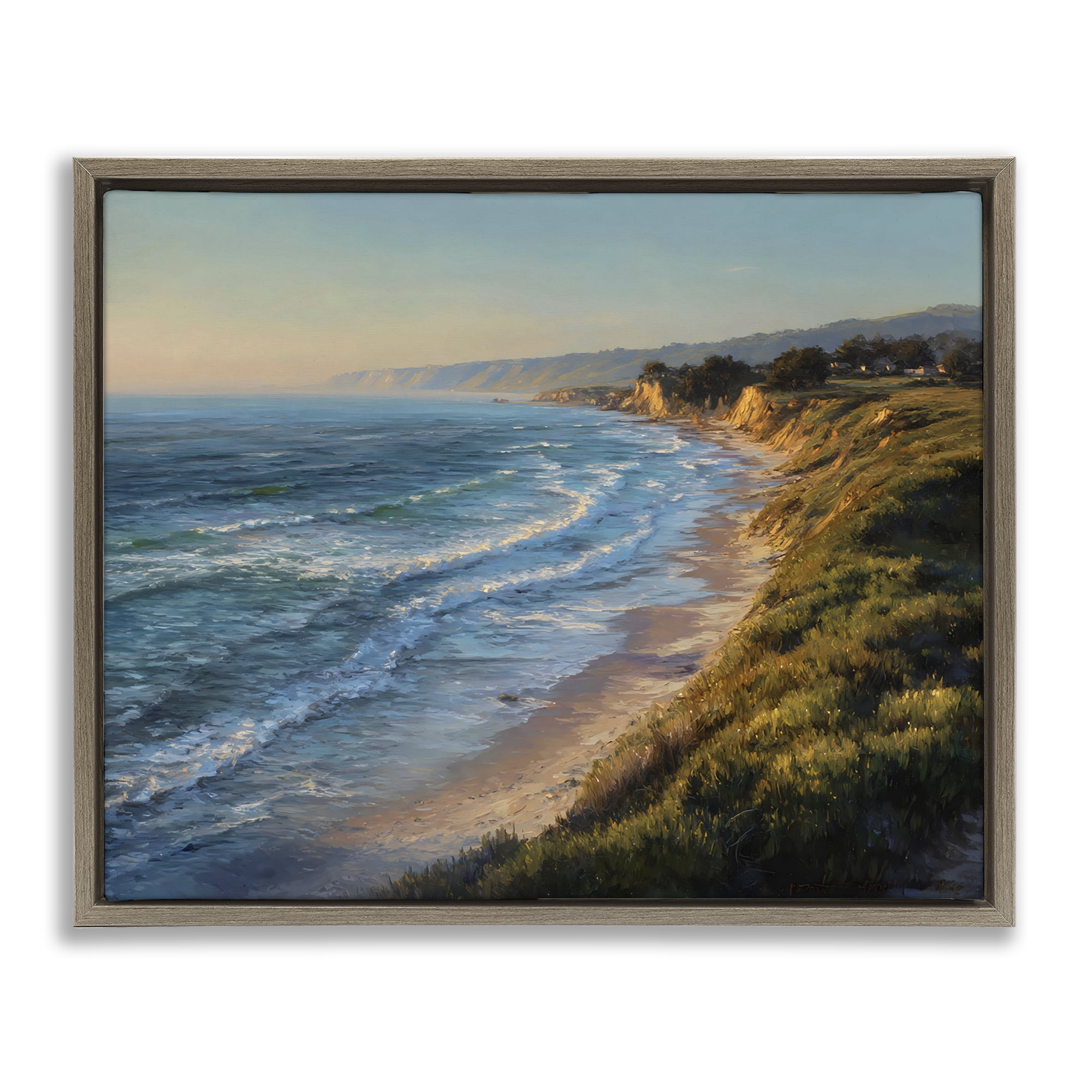 Stupell Industries Rounded Coastline View Brown Framed Floater Canvas Wall Art, design by Franklyn Gregory