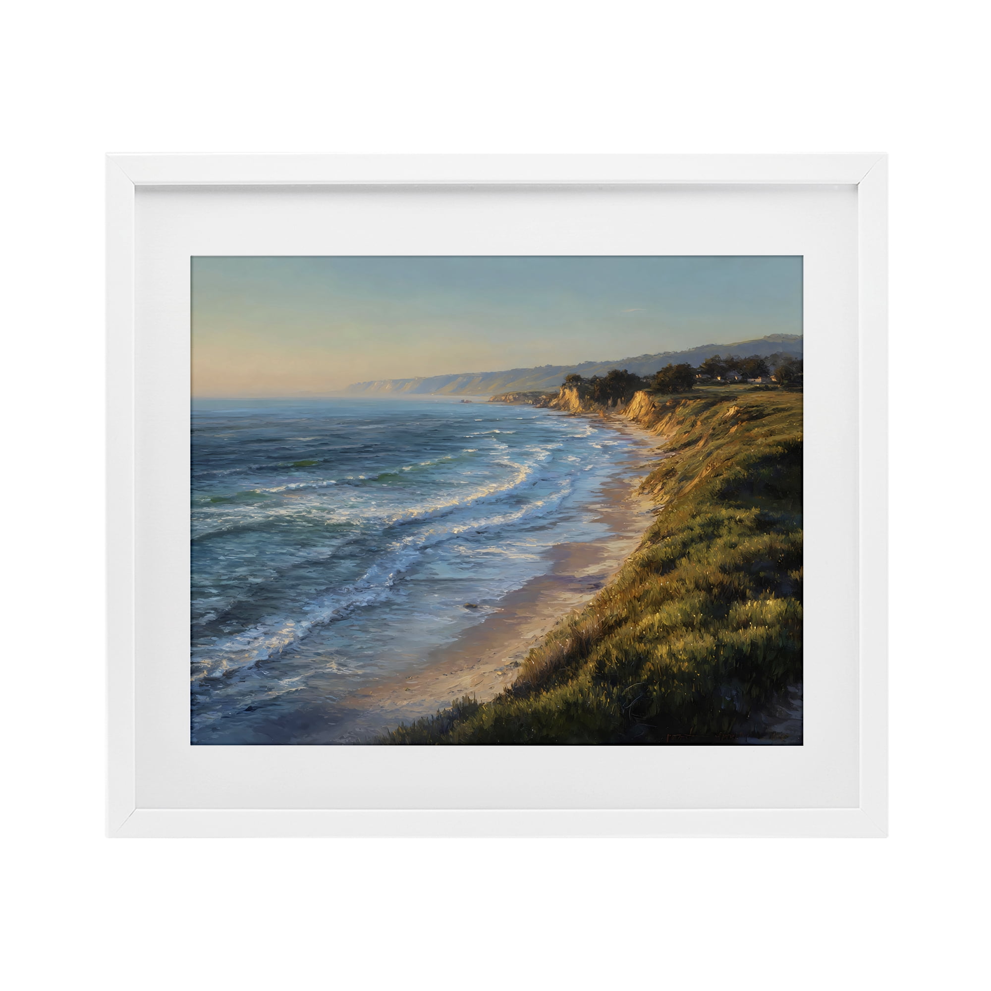 Stupell Industries Rounded Coastline View White Framed Print Under Glass, design by Franklyn Gregory
