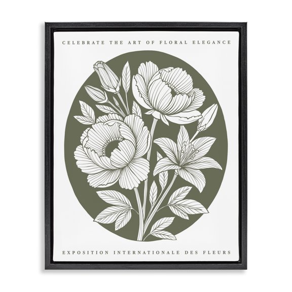 Stupell Industries Rounded Green Iris Blossoms Floral Painting Black Floater Framed Canvas Art Print Wall Art, 25 x 31