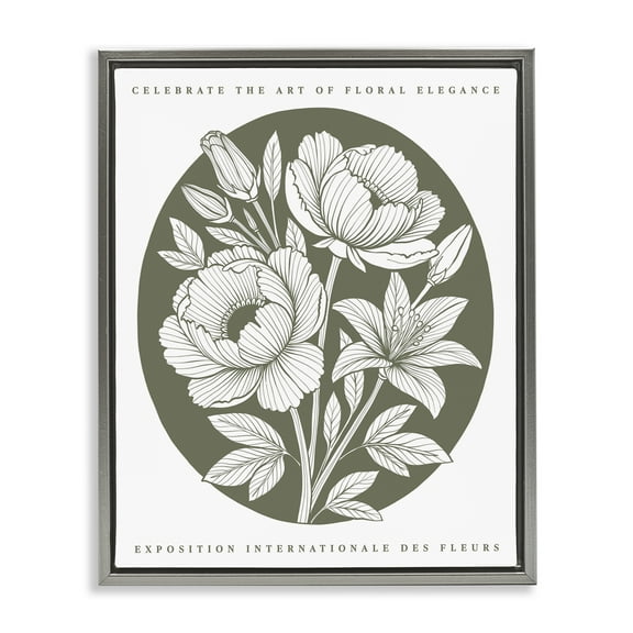 Stupell Industries Rounded Green Iris Blossoms Floral Painting Gray Floater Framed Canvas Art Print Wall Art, 25 x 31