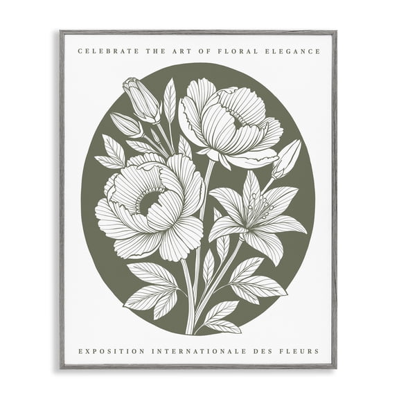 Stupell Industries Rounded Green Iris Blossoms Floral Painting Gray Framed Art Print Wall Art, 24 x 30