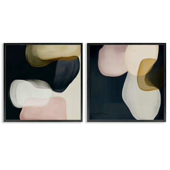 Stupell Industries Rounded Oblique Shapes Abstract Painting Black Framed Art Print Wall Art, 12 x 12, Set of 2