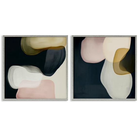 Stupell Industries Rounded Oblique Shapes Abstract Painting Gray Framed Art Print Wall Art, 12 x 12, Set of 2