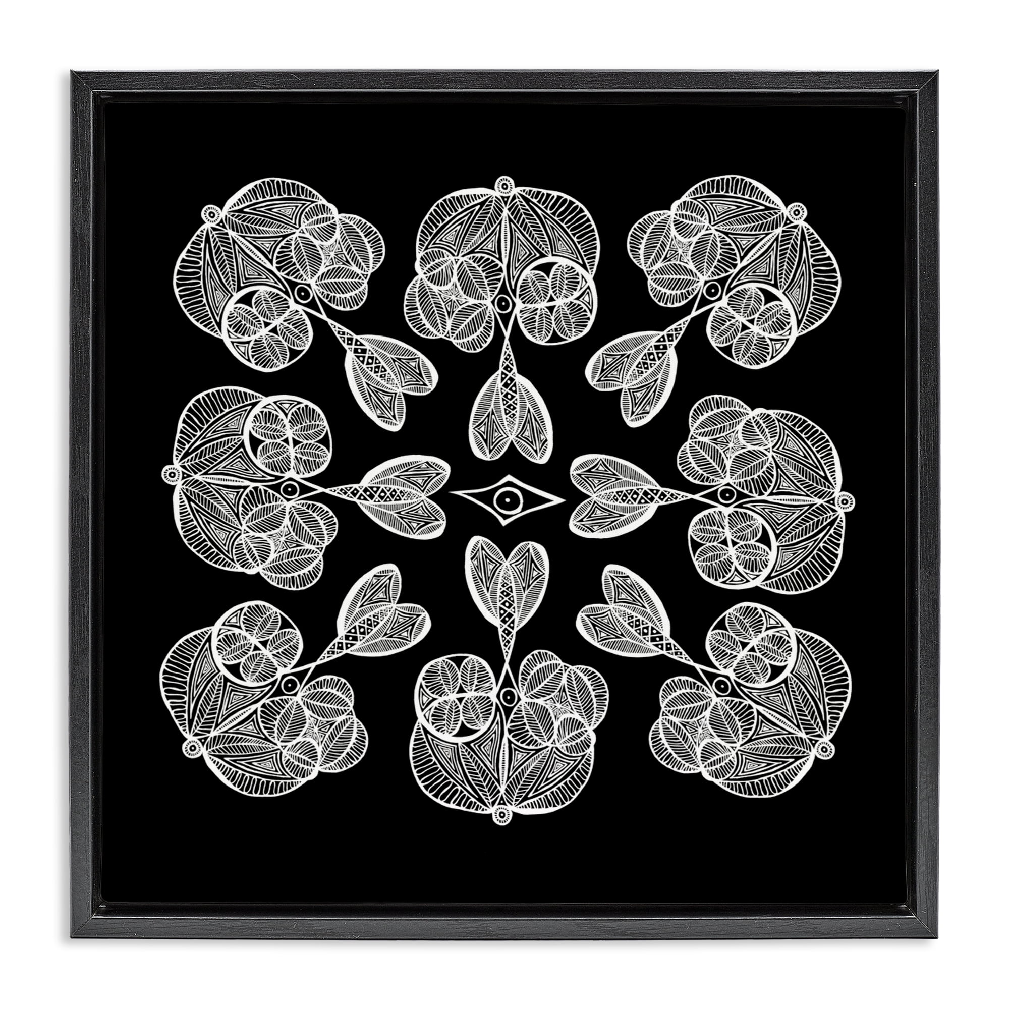 Stupell Industries Rounded Symmetry Elementals Black Framed Floater Canvas Wall Art, design by El Perkin