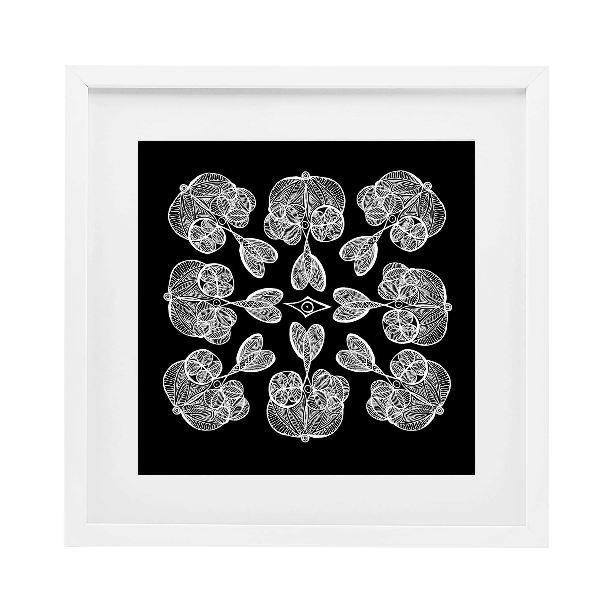 Stupell Industries Rounded Symmetry Elementals White Framed Print Under Glass, design by El Perkin