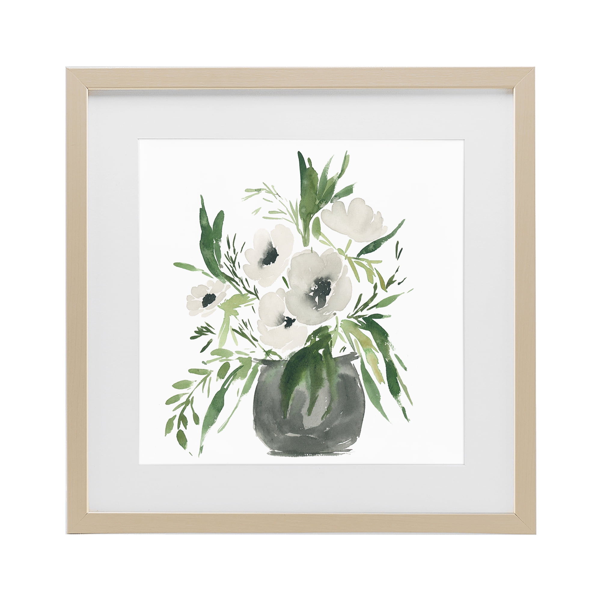 Stupell Industries Rounded White Anemones Birch Framed Print Under Glass, design by Lucille Price