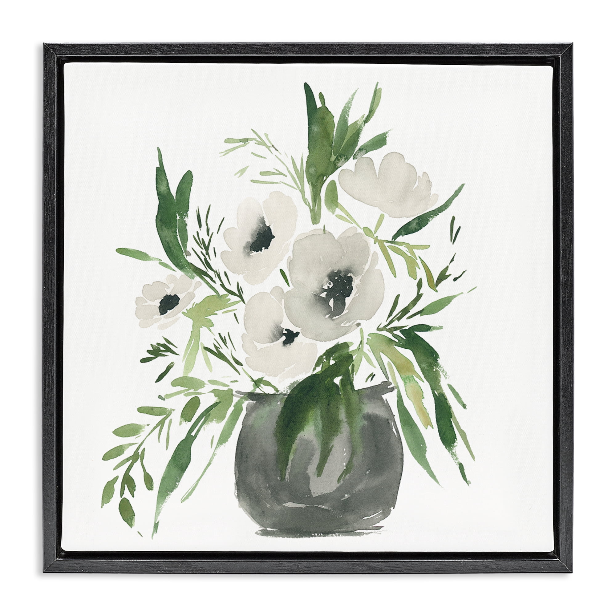 Stupell Industries Rounded White Anemones Black Framed Floater Canvas Wall Art, design by Lucille Price