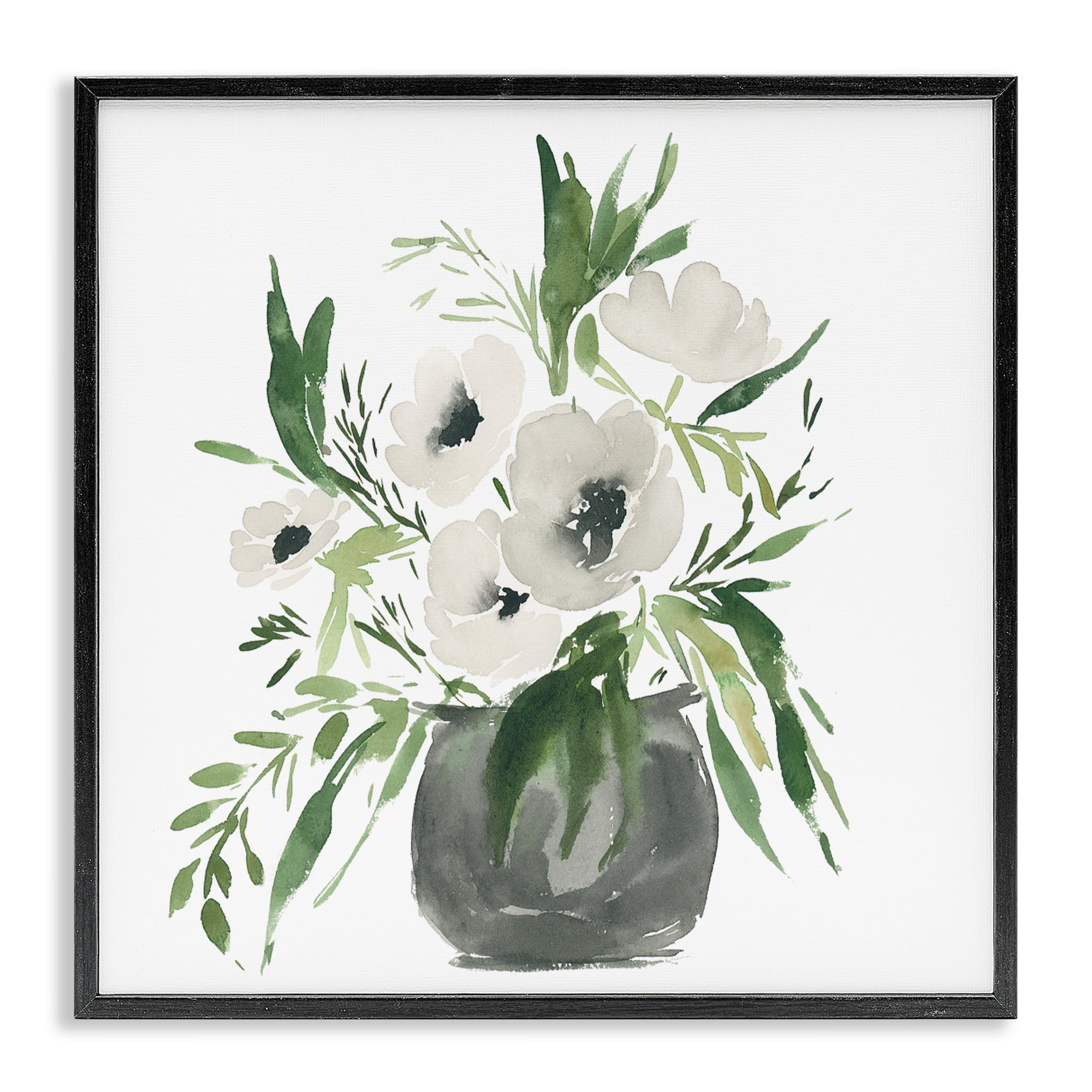 Stupell Industries Rounded White Anemones Black Framed Giclee Art, design by Lucille Price