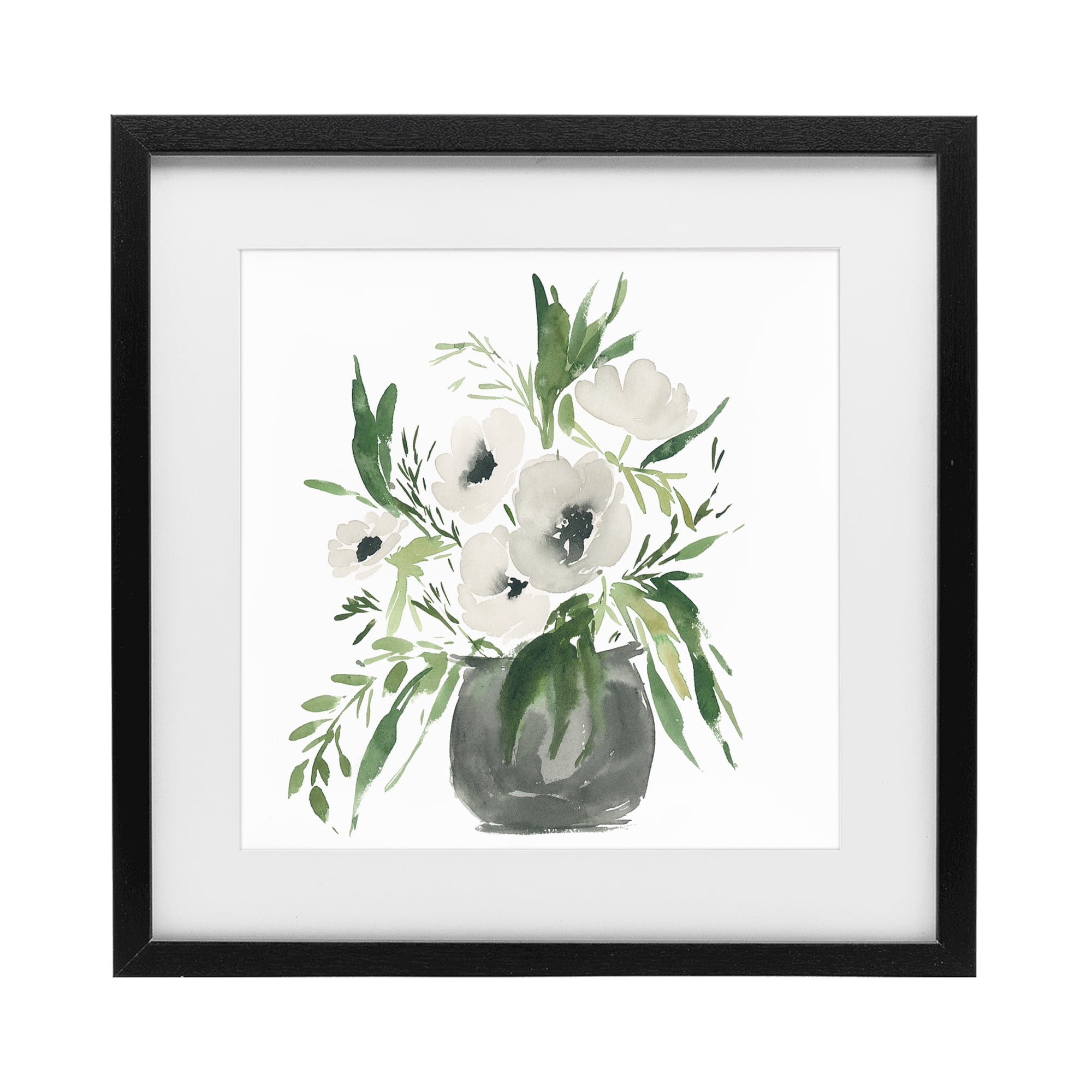 Stupell Industries Rounded White Anemones Black Framed Print Under Glass, design by Lucille Price