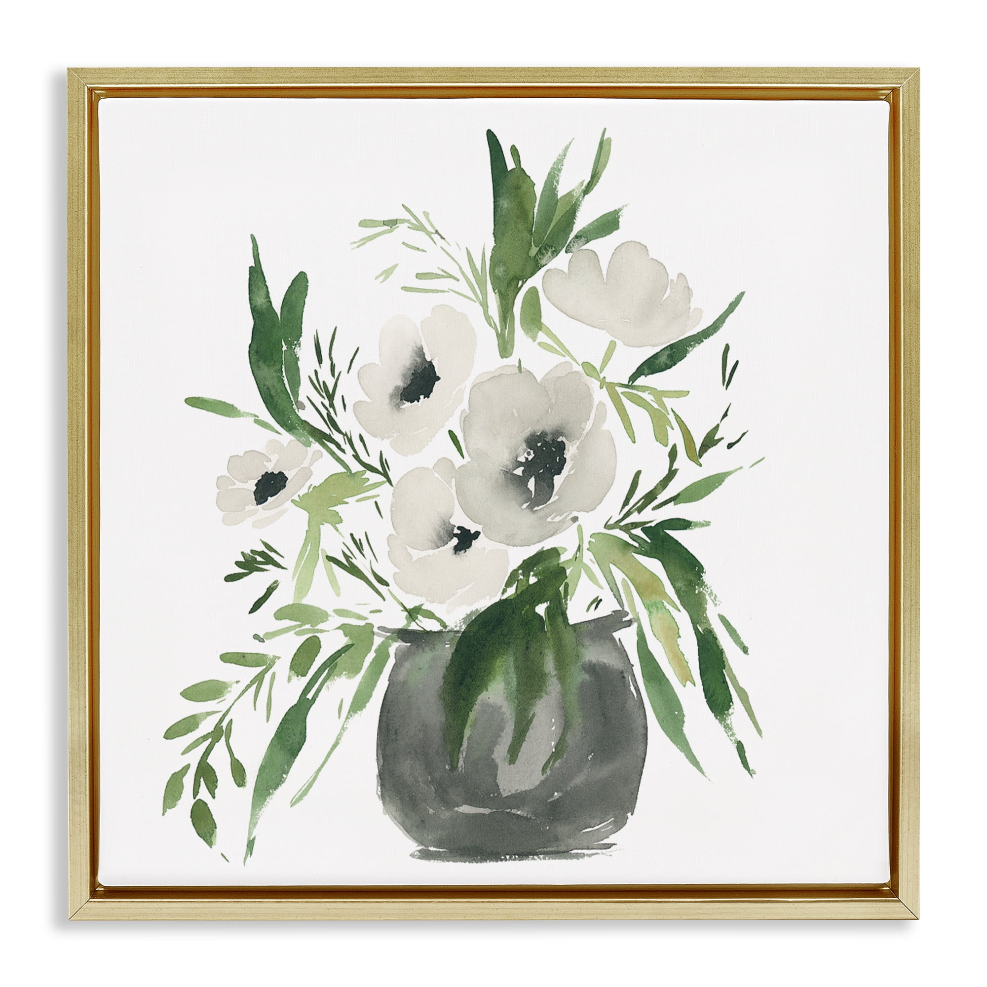 Stupell Industries Rounded White Anemones Gold Framed Floater Canvas Wall Art, design by Lucille Price