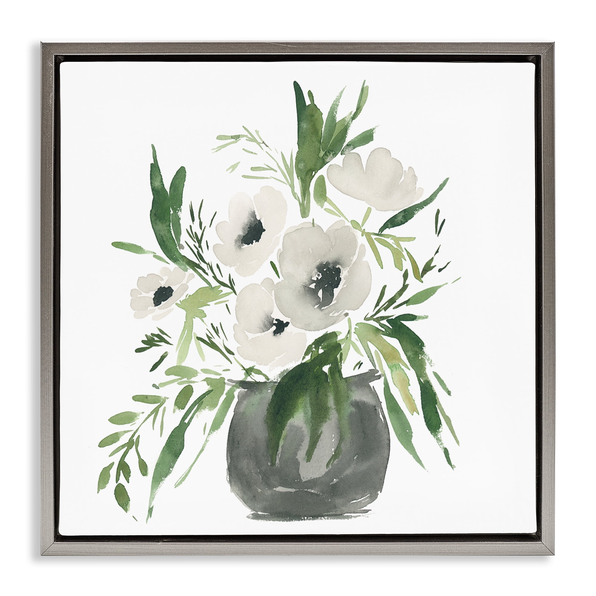 Stupell Industries Rounded White Anemones Gray Framed Floater Canvas Wall Art, design by Lucille Price