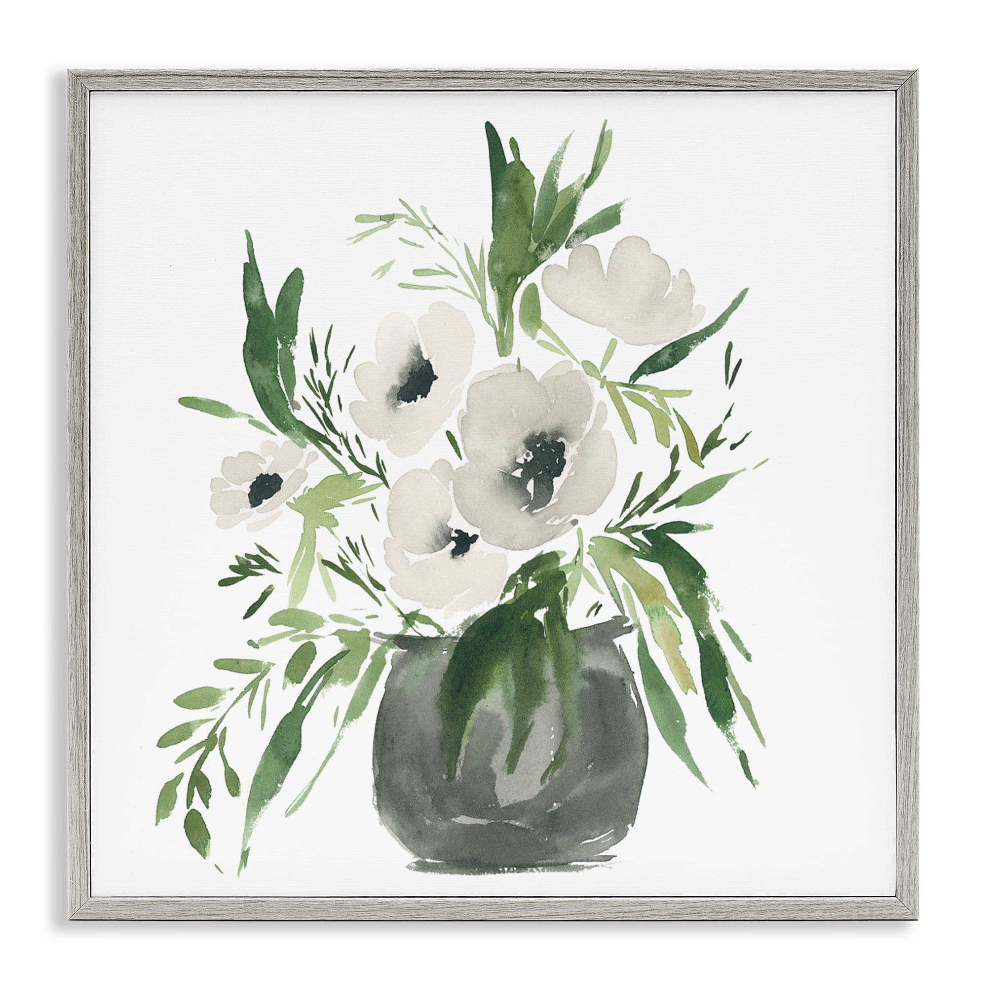 Stupell Industries Rounded White Anemones Gray Framed Giclee Art, design by Lucille Price