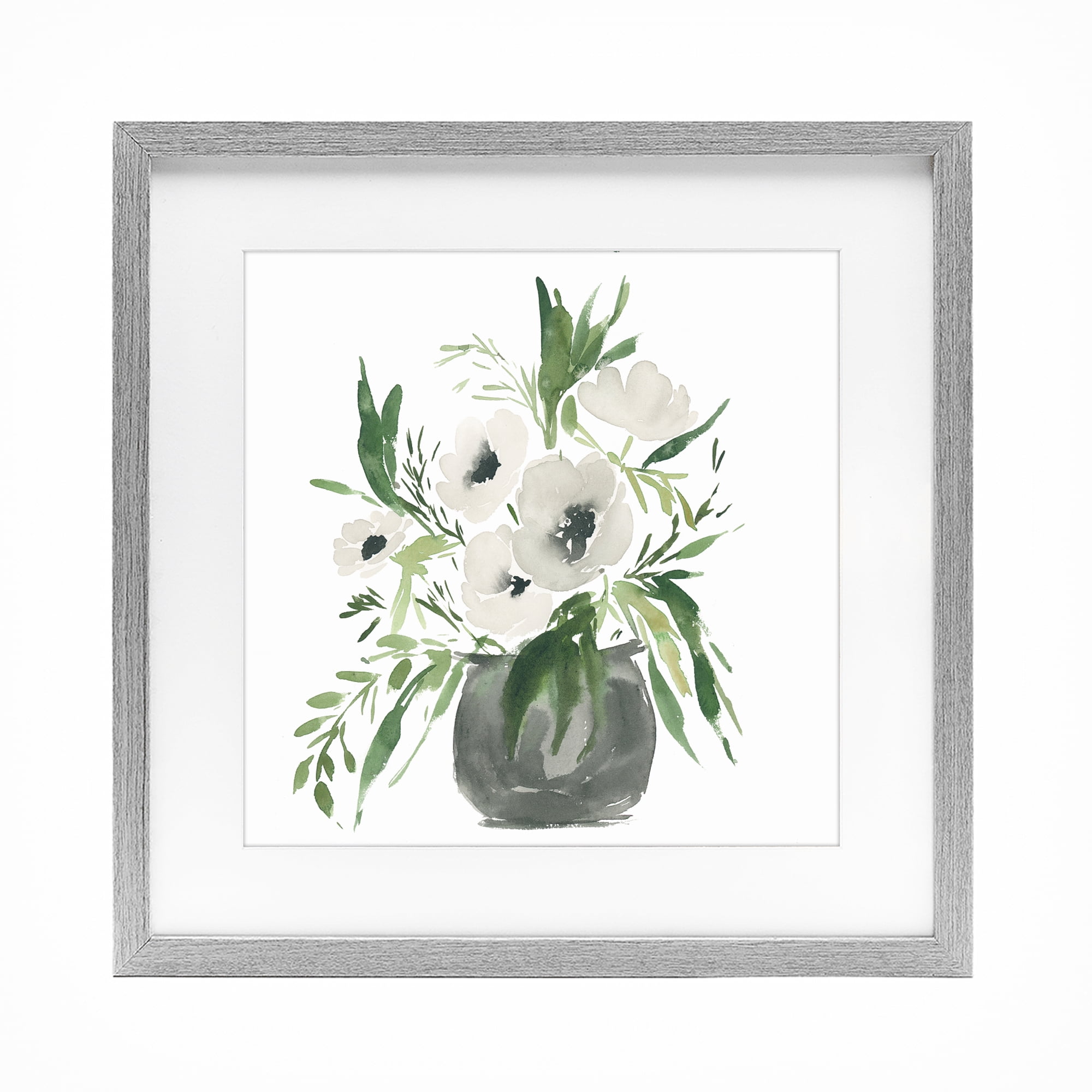 Stupell Industries Rounded White Anemones Gray Framed Print Under Glass, design by Lucille Price