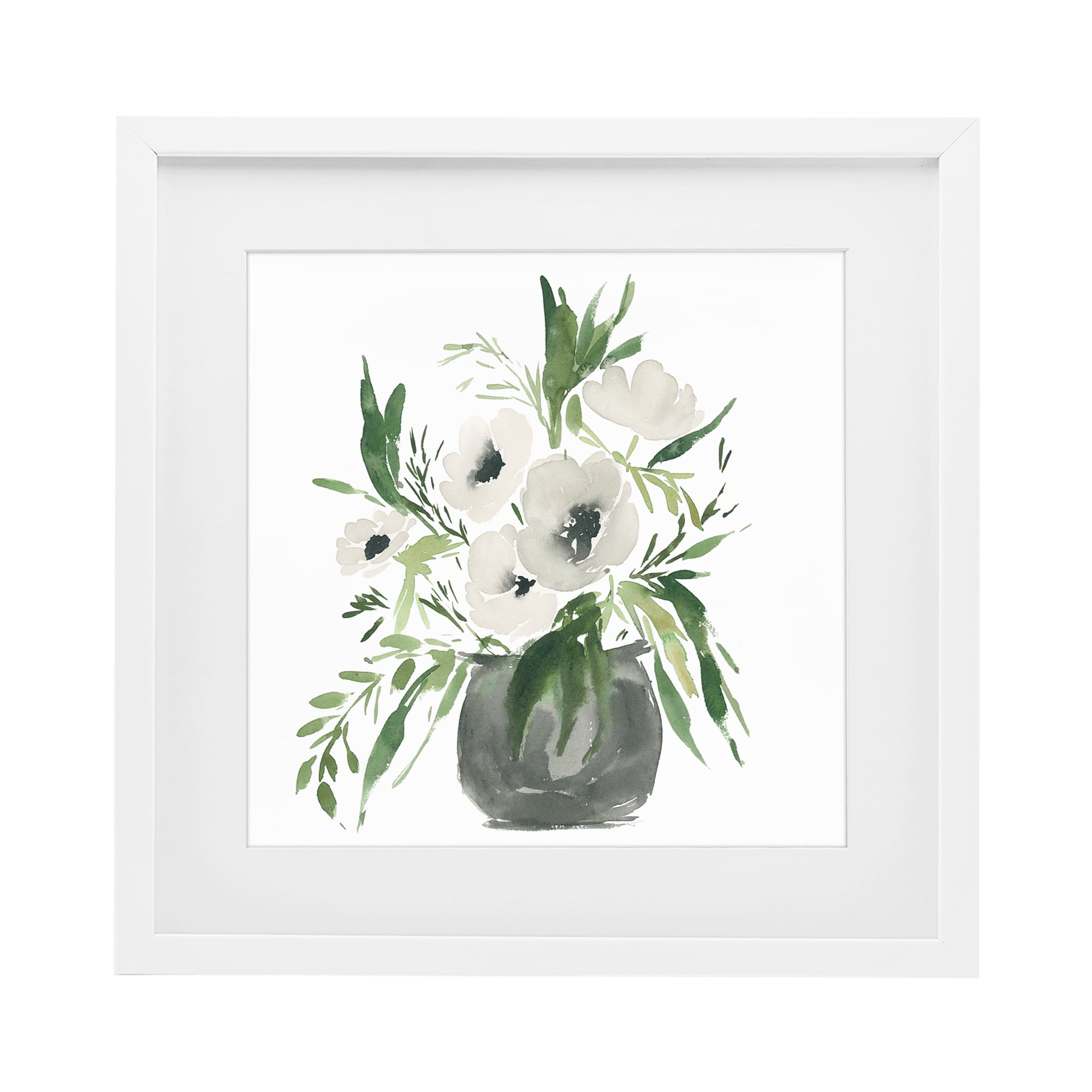 Stupell Industries Rounded White Anemones White Framed Print Under Glass, design by Lucille Price