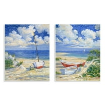 Stupell Industries Row Boat on Sandy Beach Nautical & Beach Painting Unframed Art Print Wall Art, 11 x 14, Set of 2