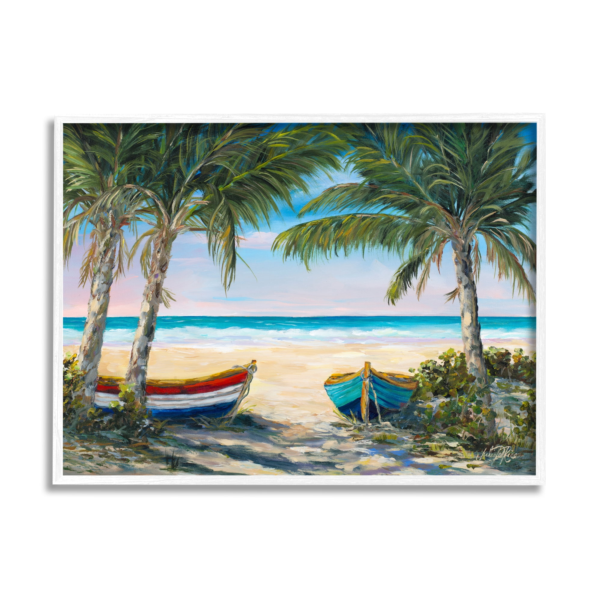 Stupell Industries Row Boats on Beach Shore Tropical Palm Trees, 14 x 11, Design by Julie Derice