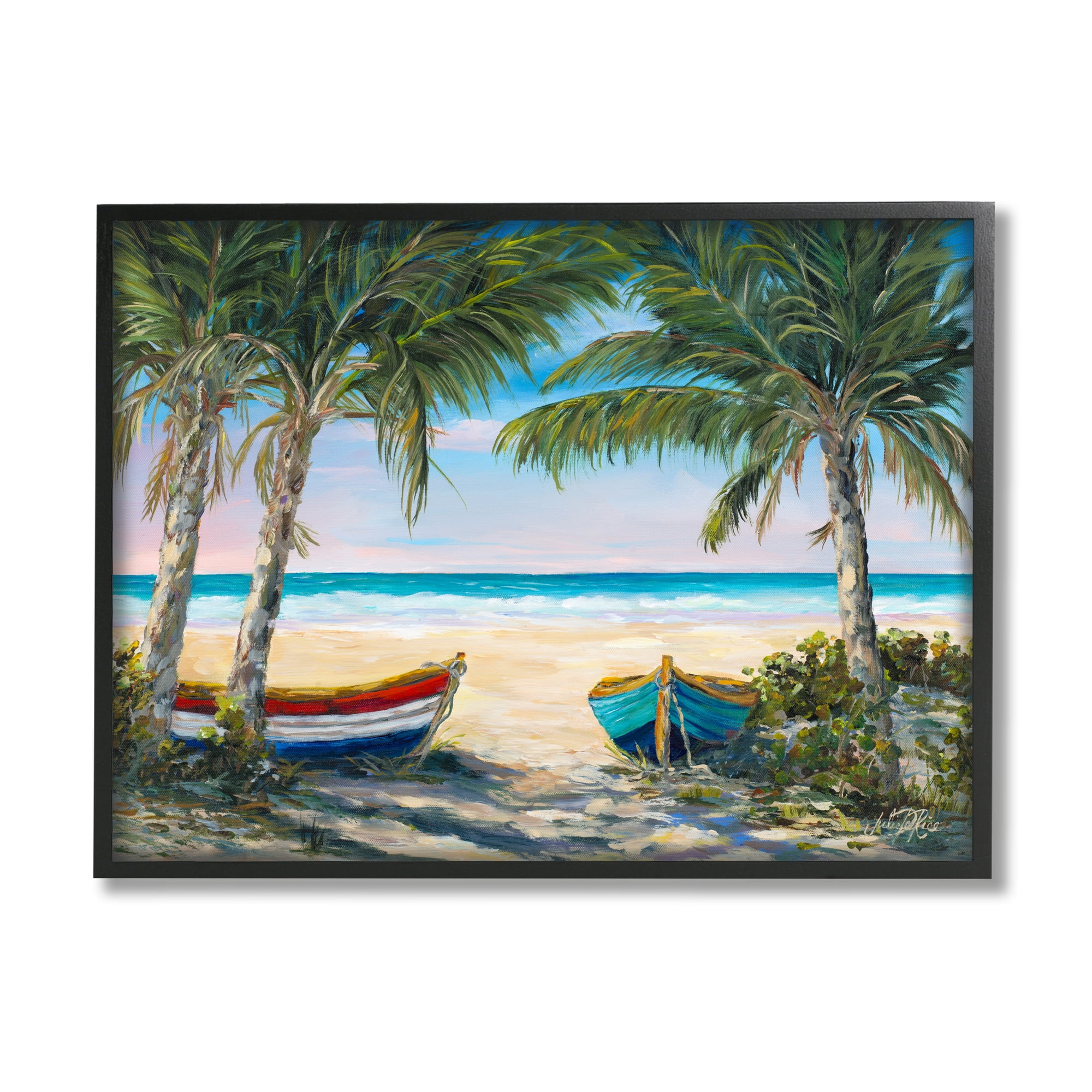 Stupell Industries Row Boats on Beach Shore Tropical Palm Trees, 20 x 16, Design by Julie Derice