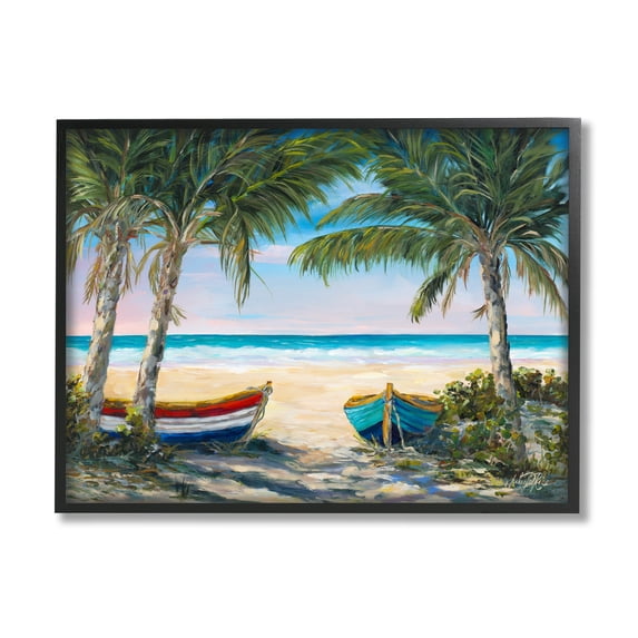 Stupell Industries Row Boats on Beach Shore Tropical Palm Trees, 20 x 16, Design by Julie Derice