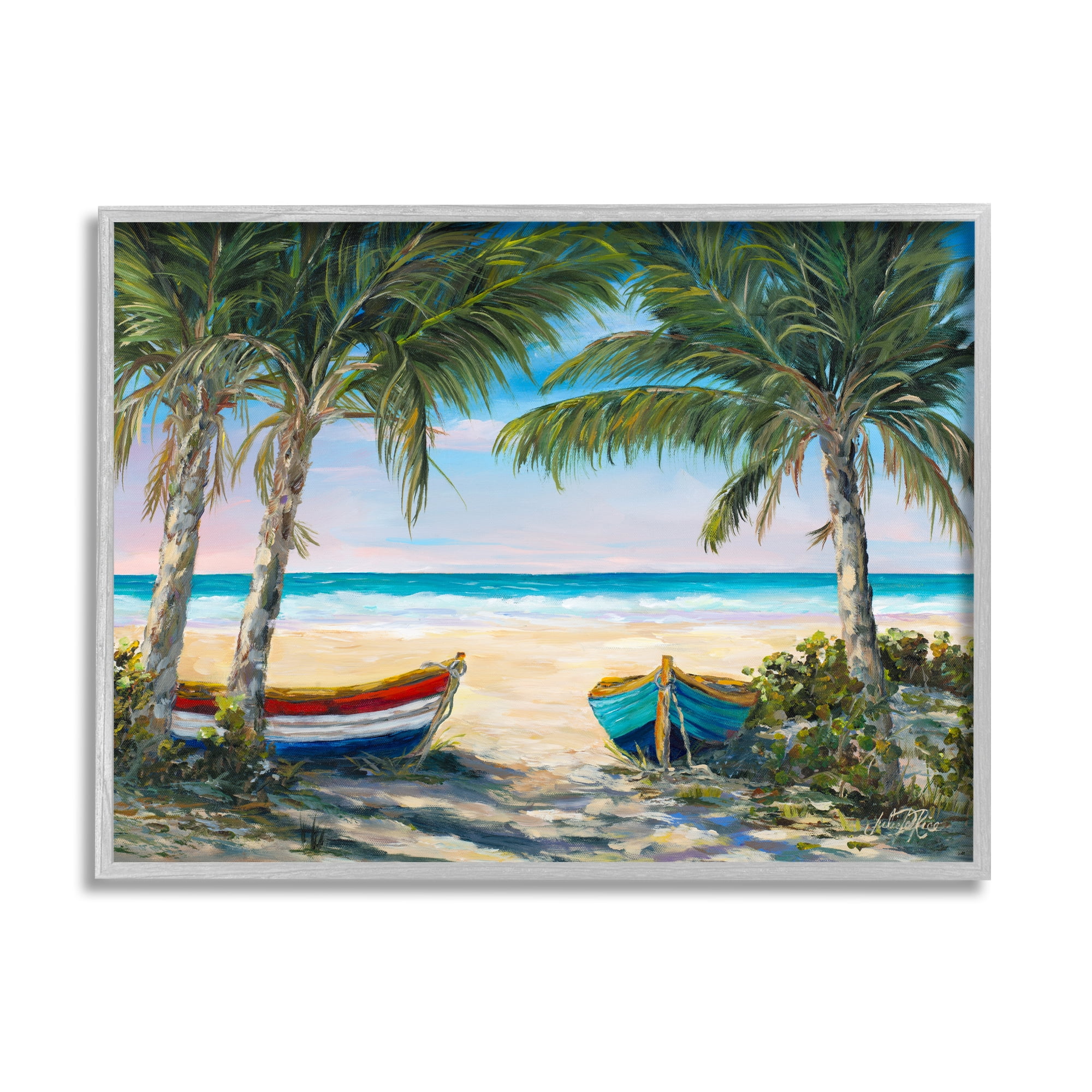 Stupell Industries Row Boats on Beach Shore Tropical Palm Trees, 30 x 24, Design by Julie Derice