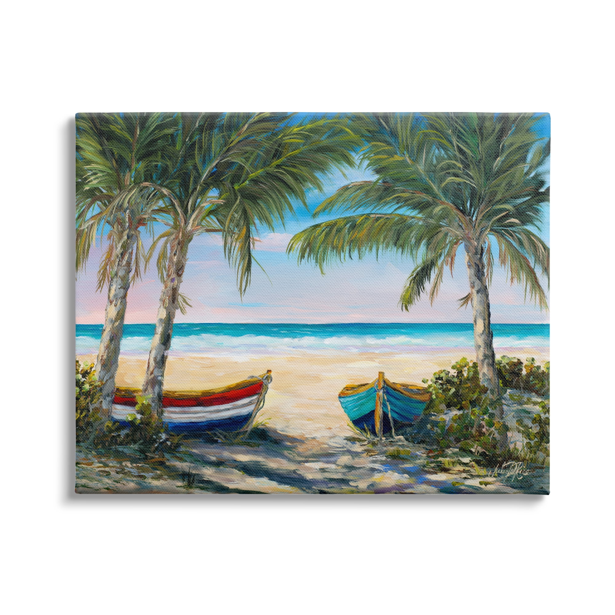 Stupell Industries Row Boats on Beach Shore Tropical Palm Trees, 40 x 30, Design by Julie Derice