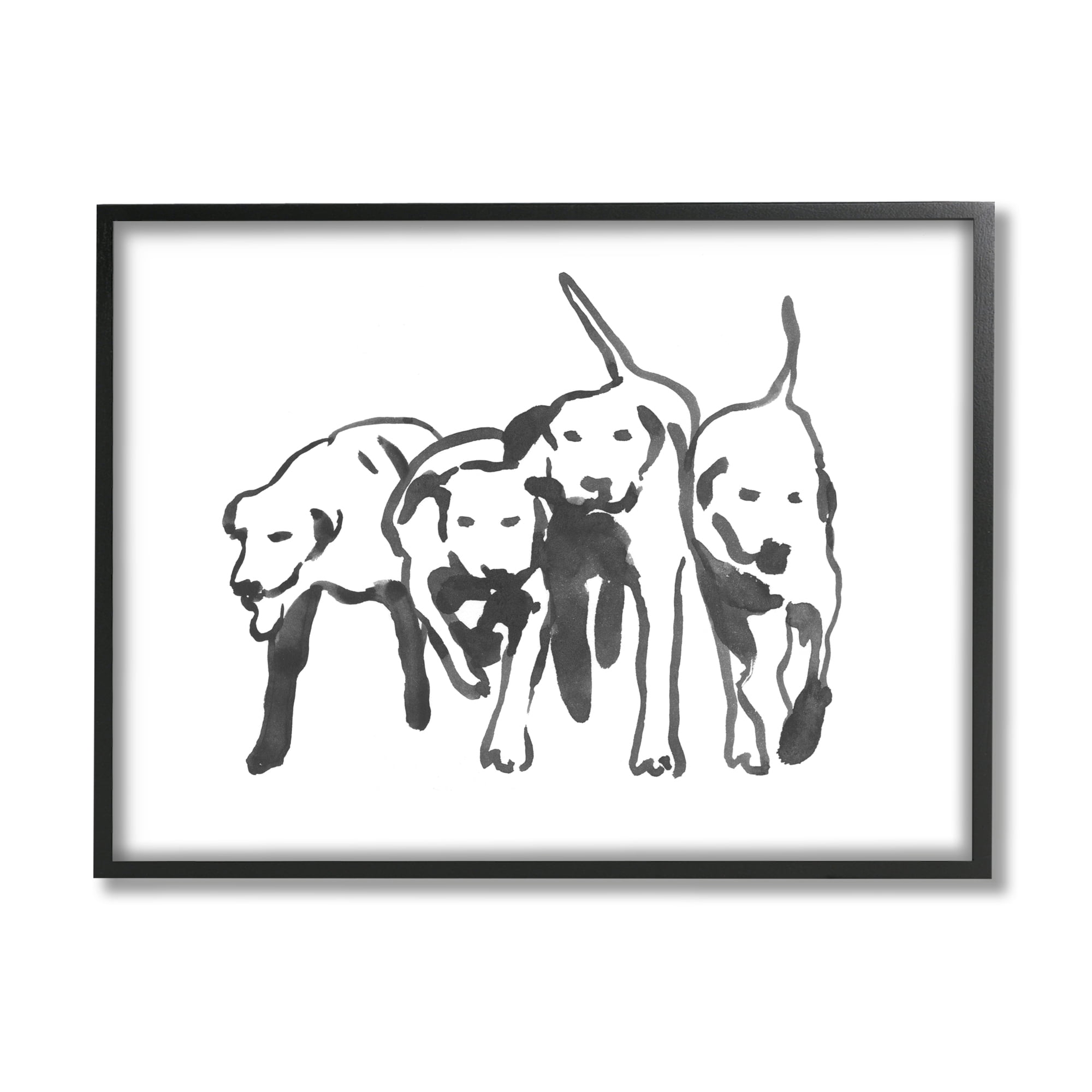 Stupell Industries Row Of Pet Dogs Black White Watercolor Outline, 16 x 20, Designed by Emma Caroline