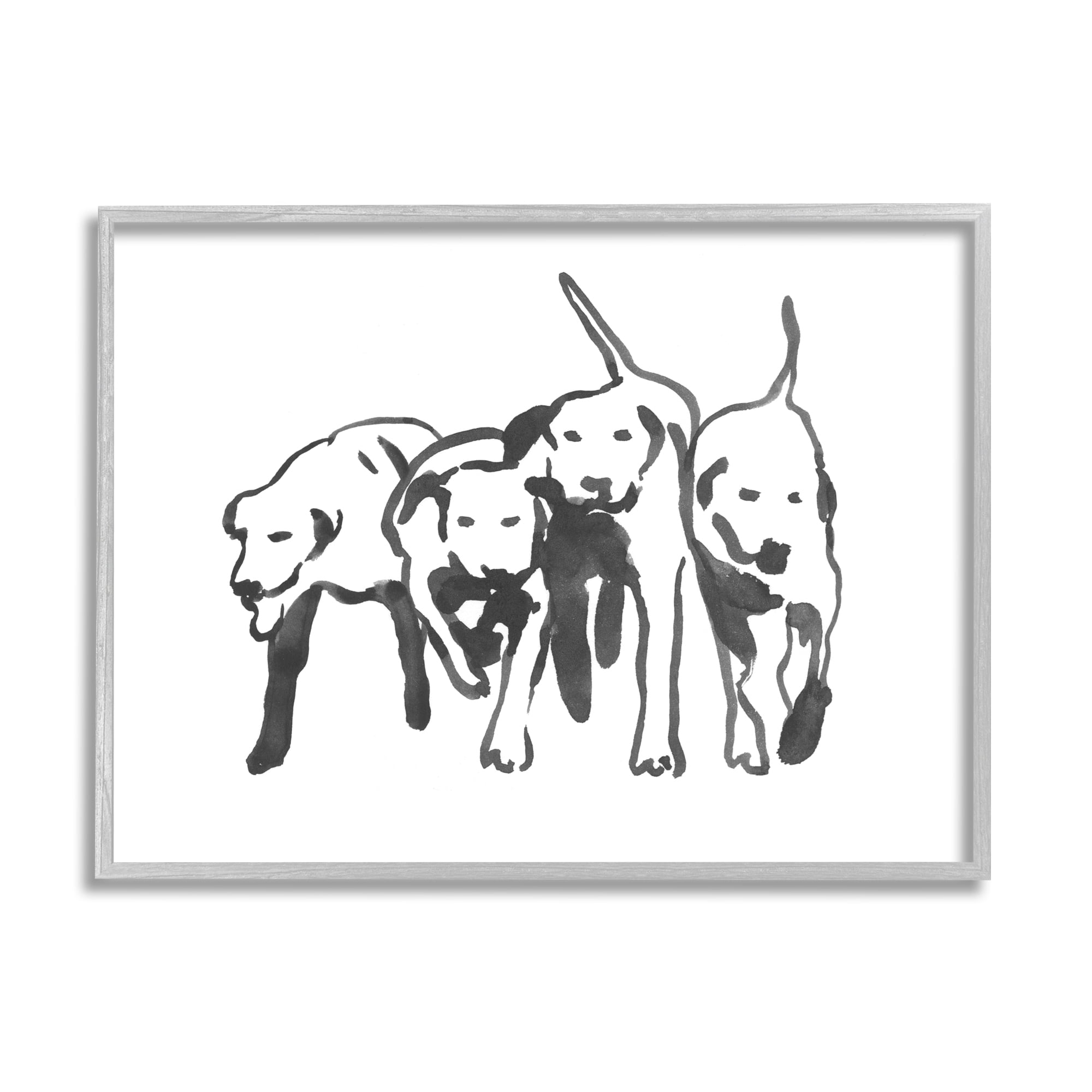 Stupell Industries Row Of Pet Dogs Black White Watercolor Outline, 24 x 30, Designed by Emma Caroline