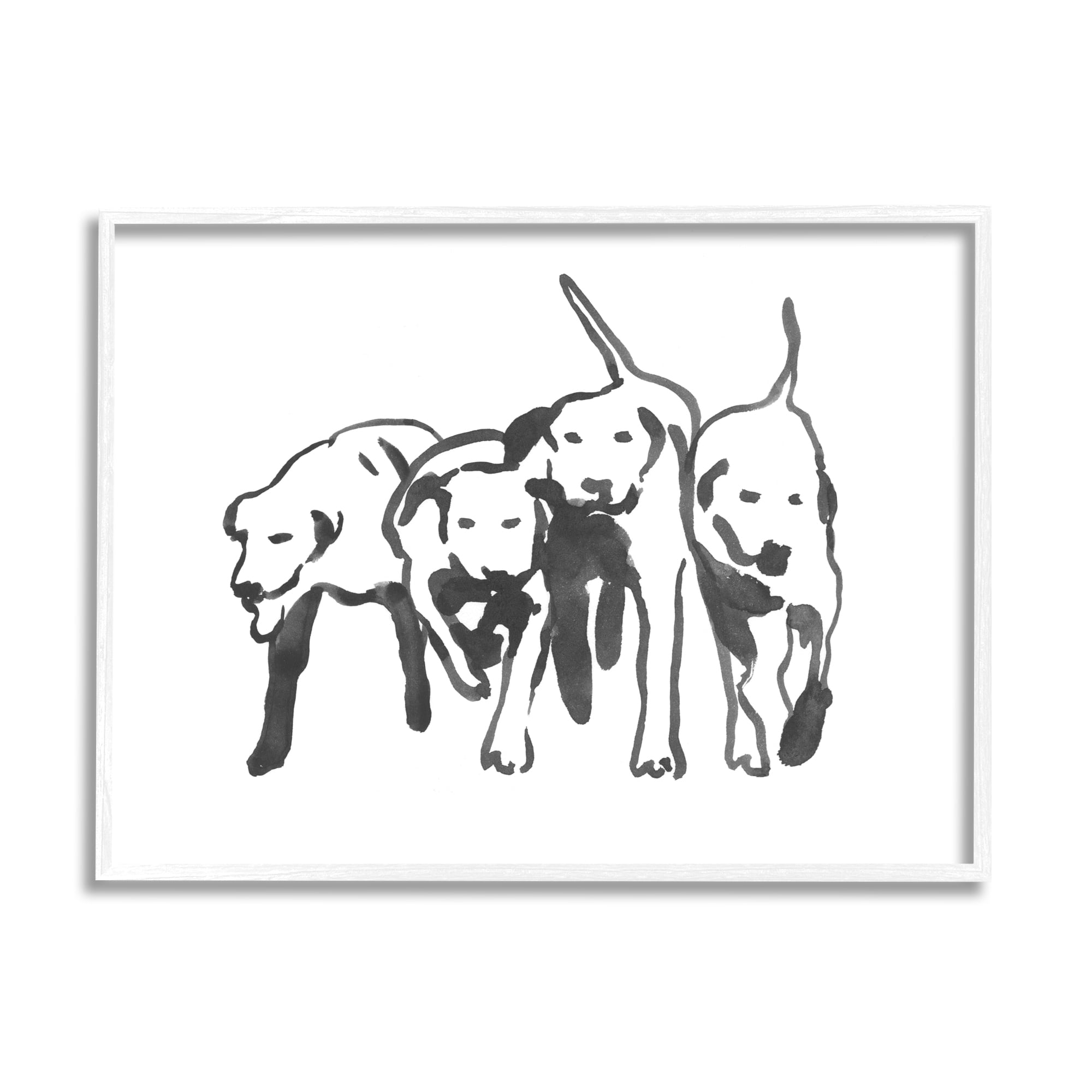 Stupell Industries Row Of Pet Dogs Black White Watercolor Outline, 24 x 30, Designed by Emma Caroline