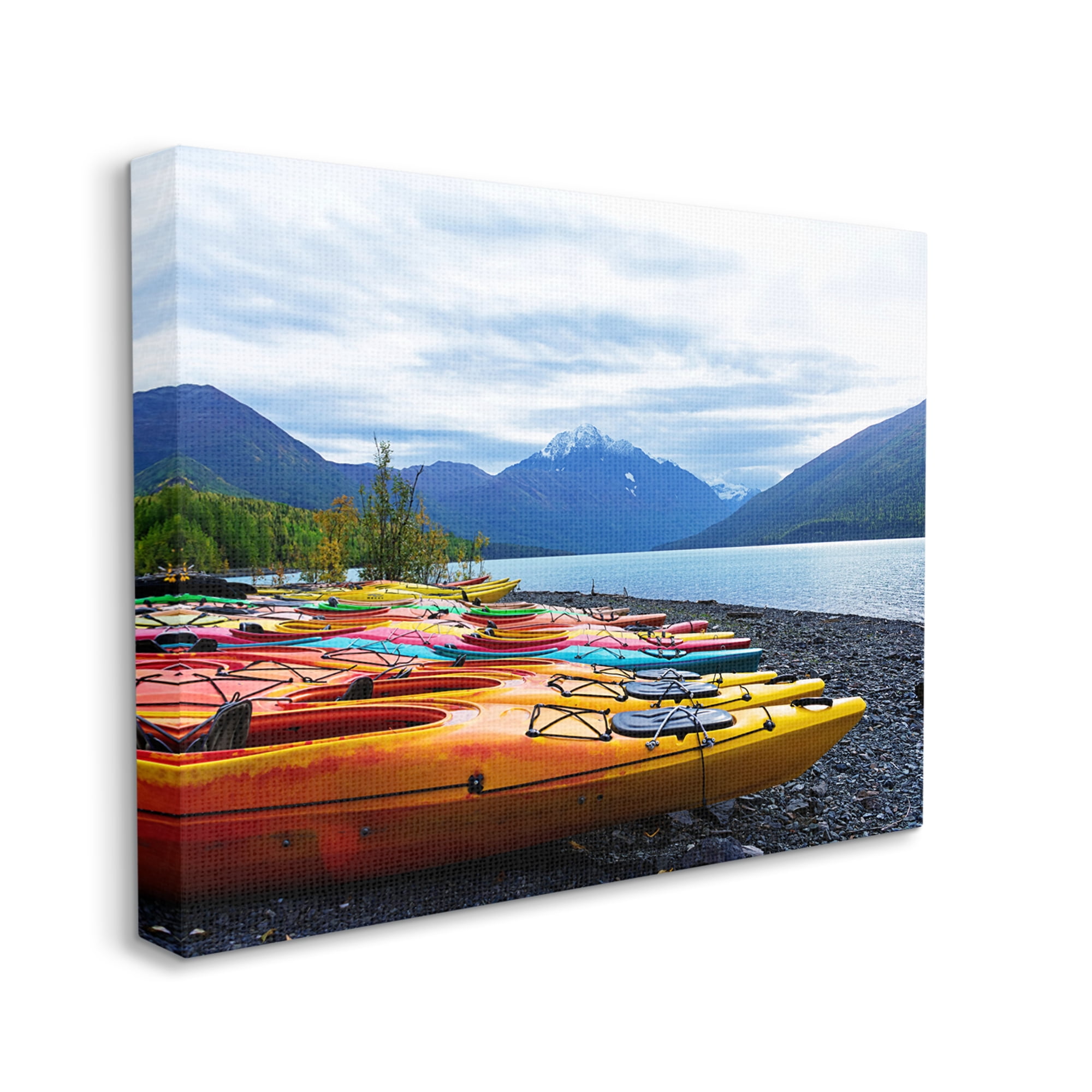 Stupell Industries Row of Kayaks Mountain Peak Lake Landscape, 36 x 48, Designed by Kali Wilson