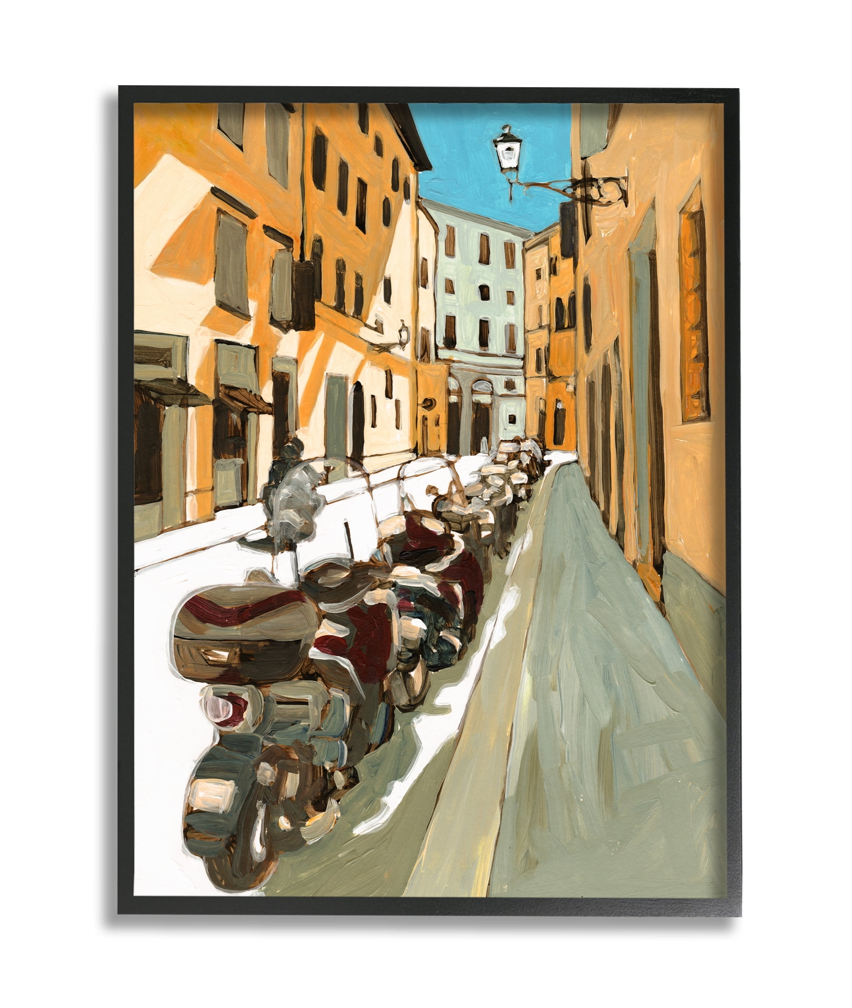 Stupell Industries Row of Mopeds Yellow European City Street Black Framed, 24 x 30, Design by Bart E. Slyp