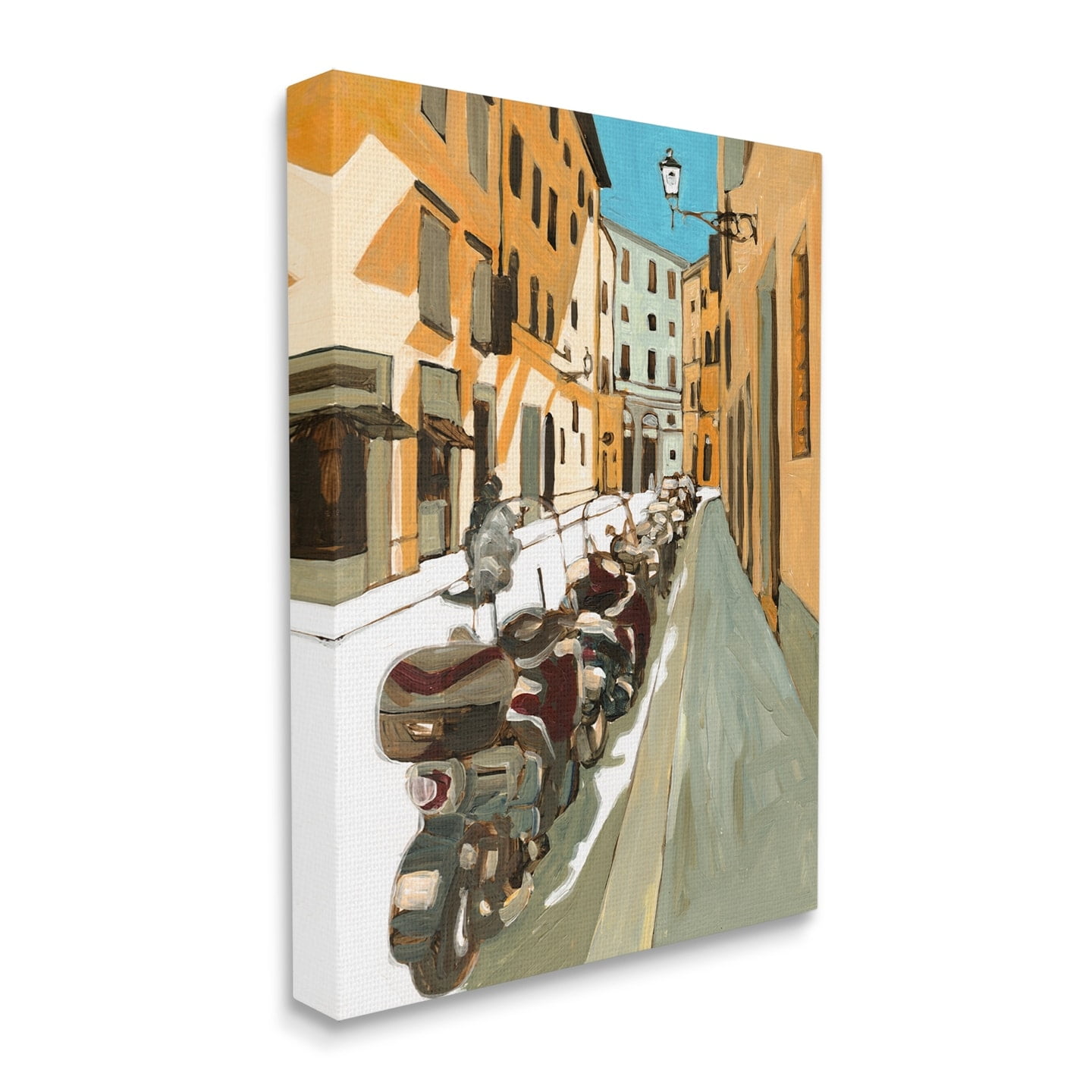 Stupell Industries Row of Mopeds Yellow European City Street Canvas Wall Art, 30 x 40, Design by Bart E. Slyp