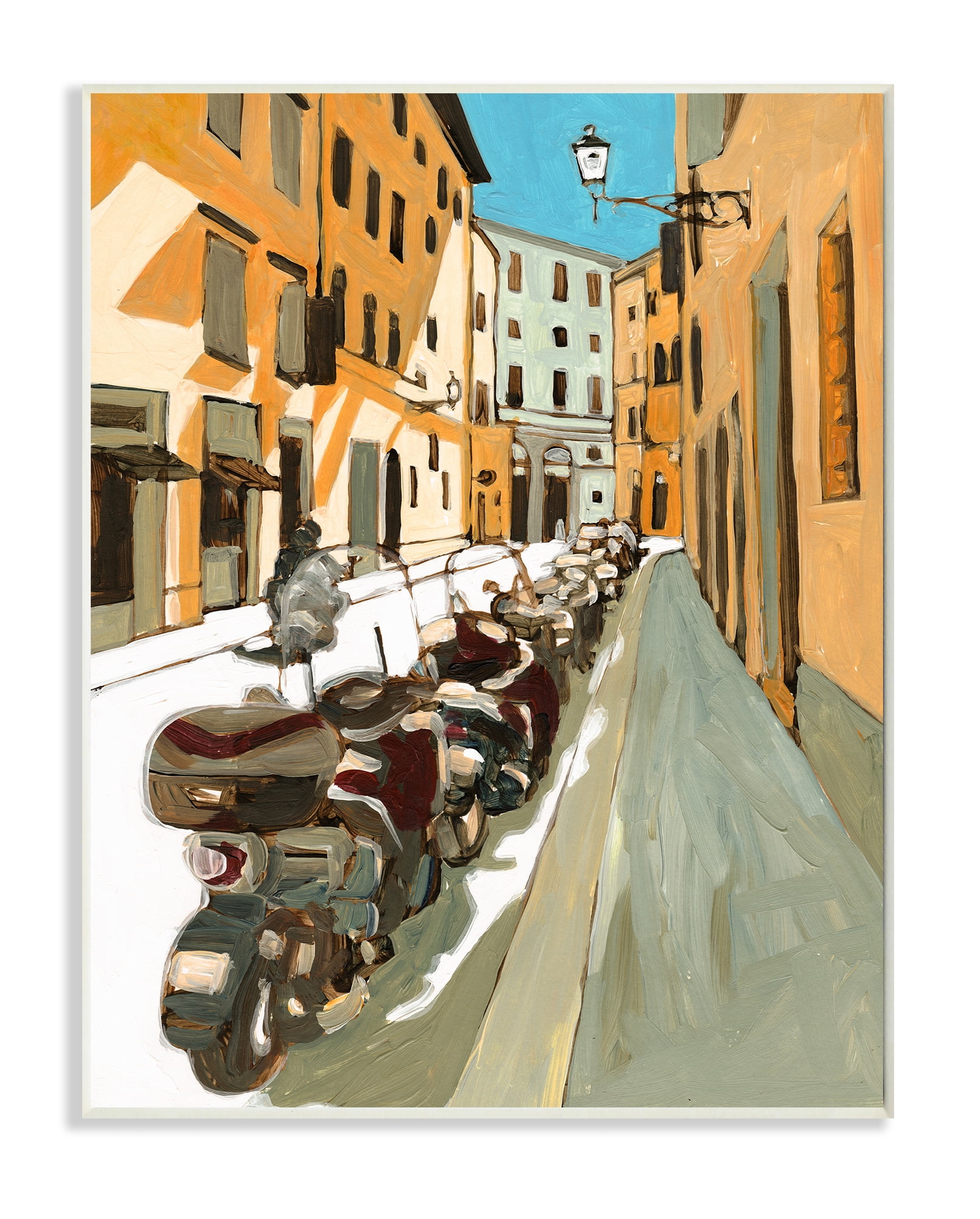 Stupell Industries Row of Mopeds Yellow European City Street Wall Plaque, 10 x 15, Design by Bart E. Slyp