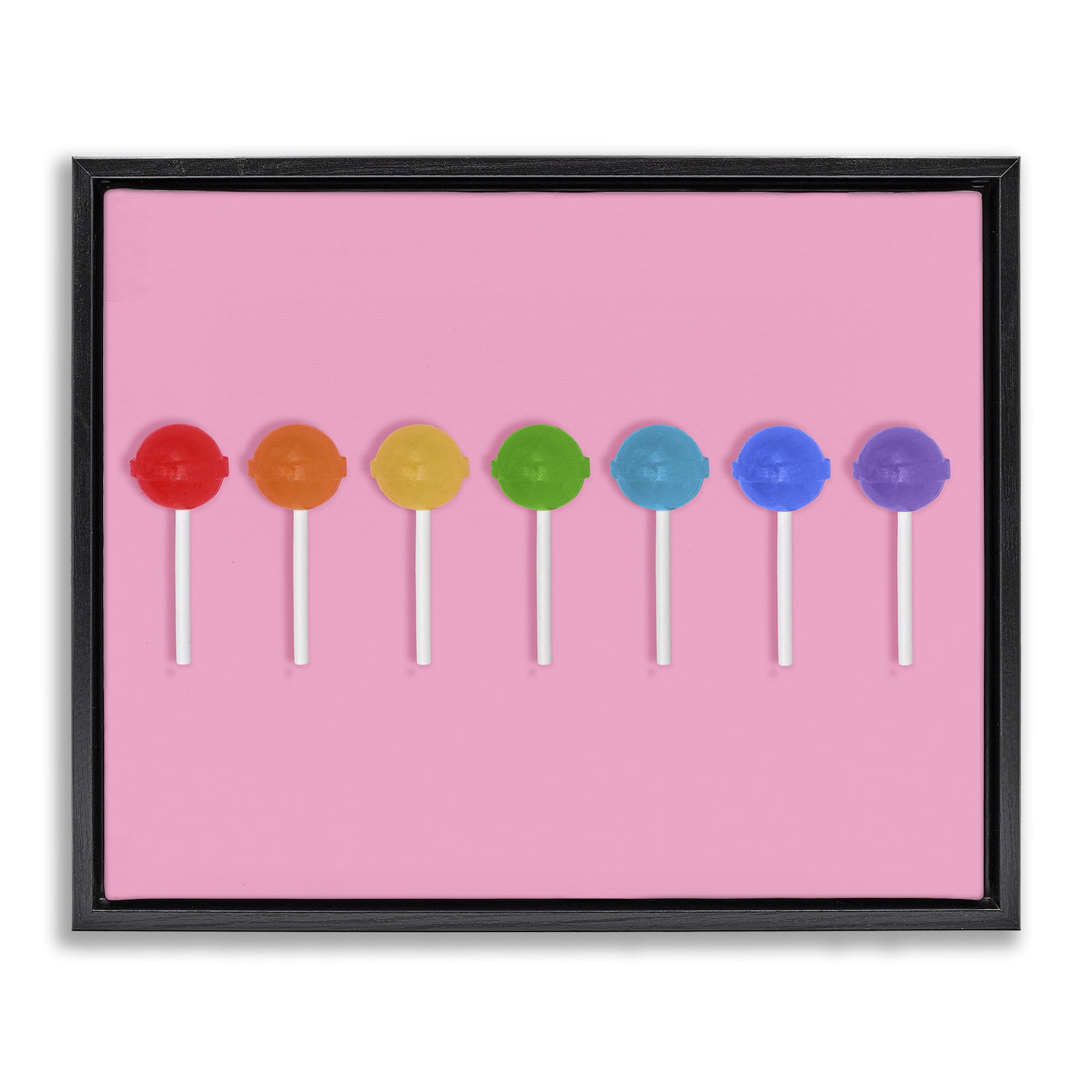 Stupell Industries Row of Rainbow Lollipops Black Framed Floater Canvas Wall Art, design by LISH Creative