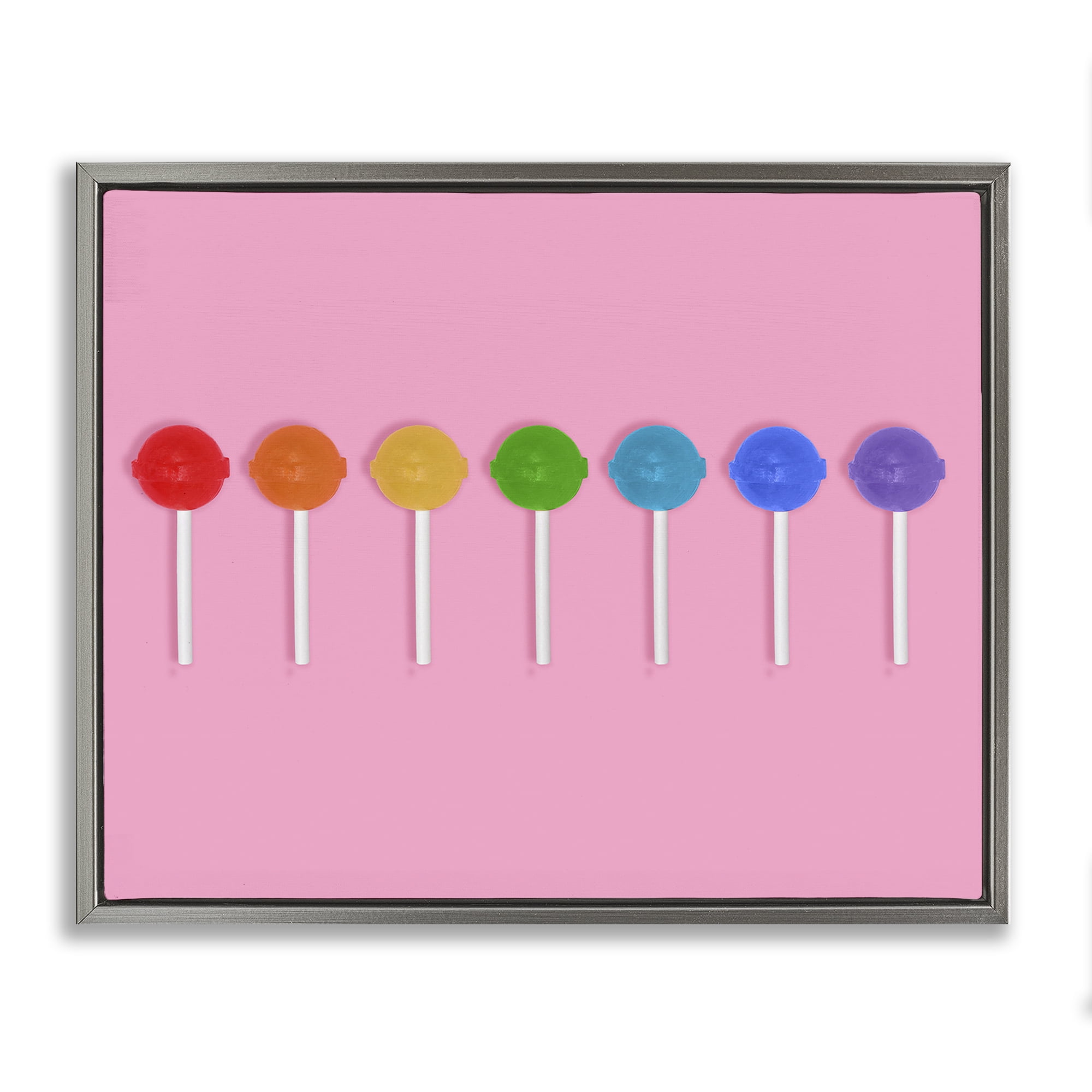 Stupell Industries Row of Rainbow Lollipops Gray Framed Floater Canvas Wall Art, design by LISH Creative