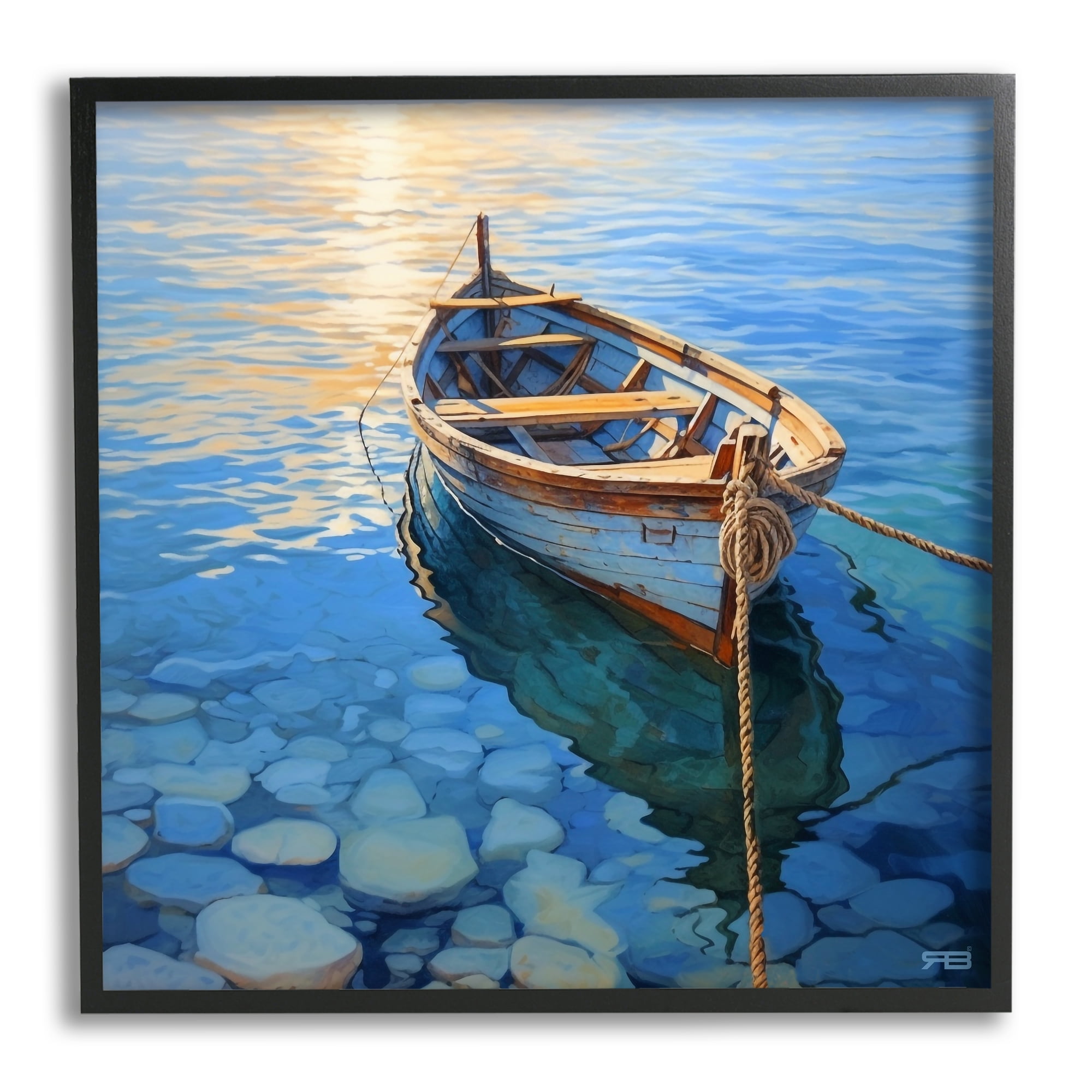 Stupell Industries Rowboat & Pebbled Shore Transportation Painting Black Framed Art Print Wall Art, 24 x 24