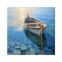 Stupell Industries Rowboat & Pebbled Shore Transportation Painting Gallery Wrapped Canvas Art Print Wall Art, 17 x 17