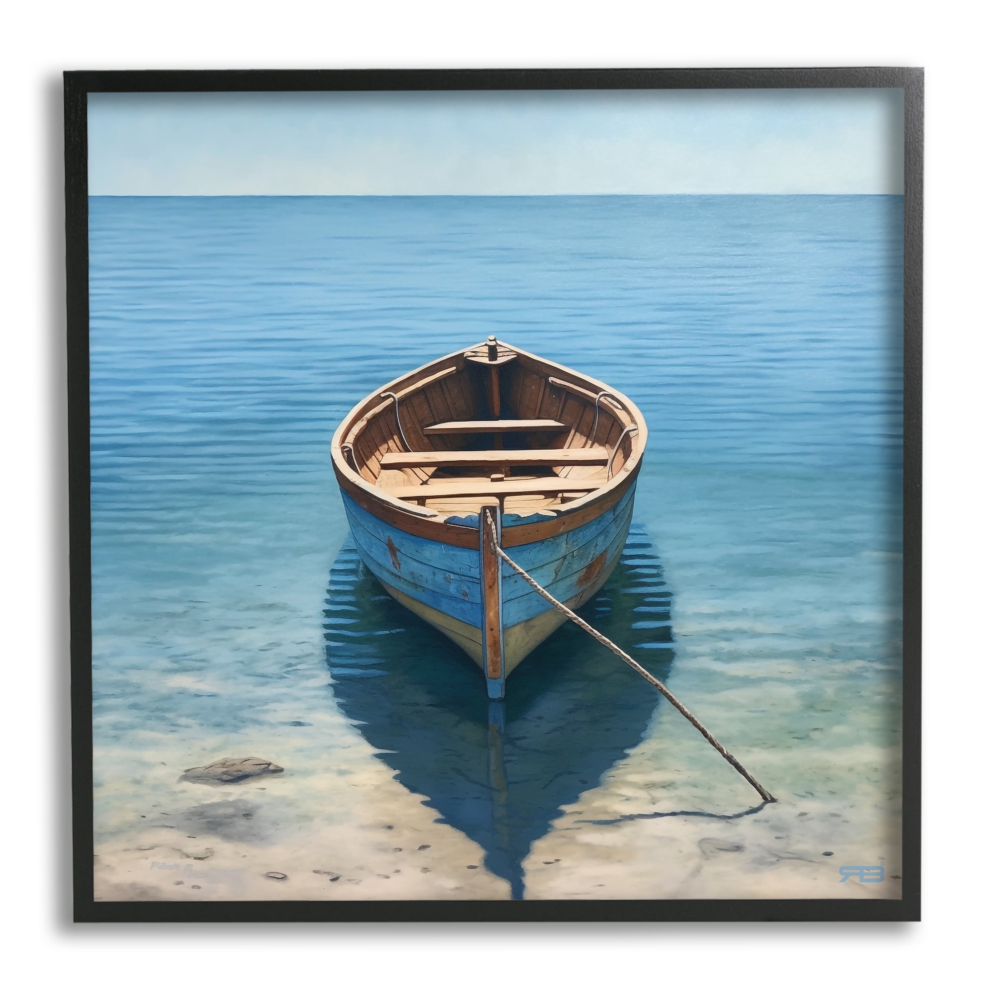 Stupell Industries Rowboat on Calm Shore Transportation Painting Black Framed Art Print Wall Art, 17 x 17