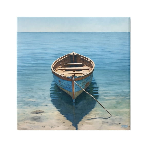 Stupell Industries Rowboat on Calm Shore Transportation Painting Gallery Wrapped Canvas Art Print Wall Art, 24 x 24