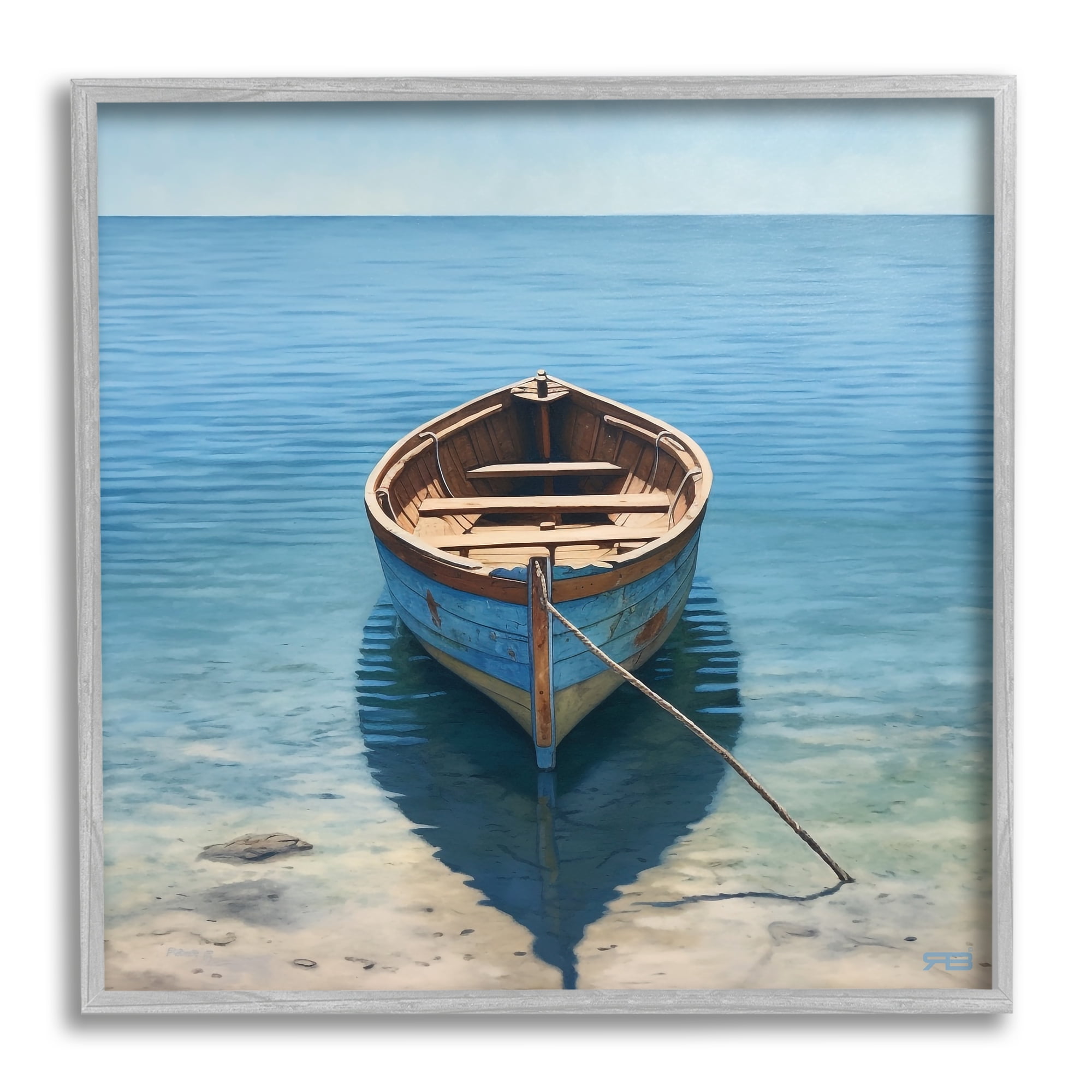 Stupell Industries Rowboat on Calm Shore Transportation Painting Gray Framed Art Print Wall Art, 12 x 12