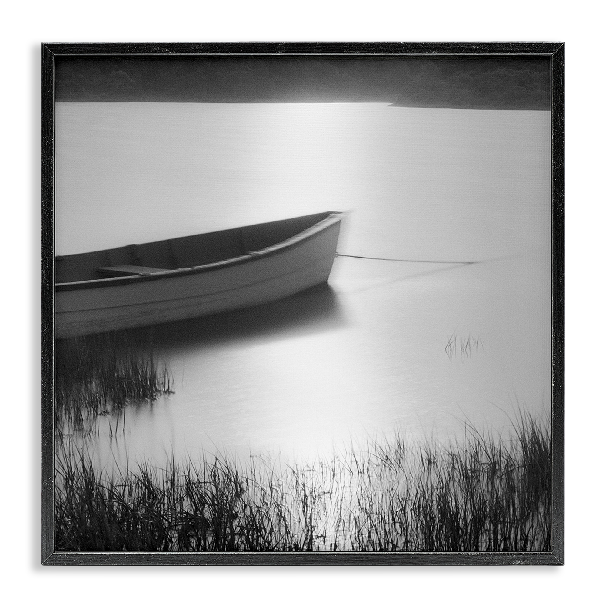 Stupell Industries Rowboat on Peaceful Shore Landscape & Nature Photography Black Framed Art Print Wall Art, 17 x 17
