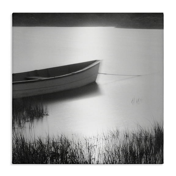 Stupell Industries Rowboat on Peaceful Shore Landscape & Nature Photography Wrapped Canvas Art Print Wall Art, 17 x 17