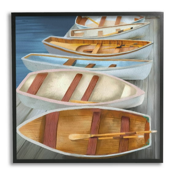 Stupell Industries Rowboats Along Lake Dock Painting Black Framed Art Print Wall Art, Design by Elizabeth Medley