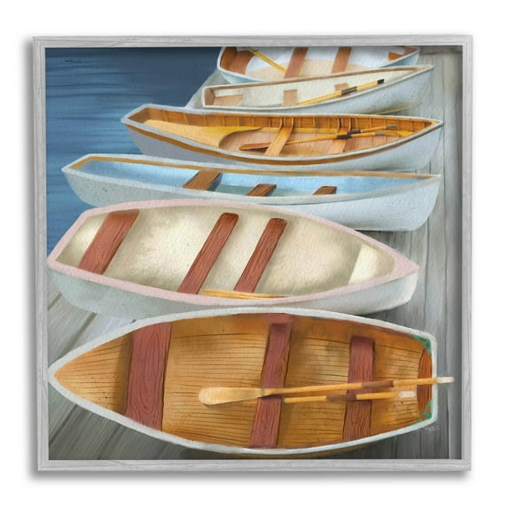 Stupell Industries Rowboats Along Lake Dock Painting Gray Framed Art Print Wall Art, Design by Elizabeth Medley
