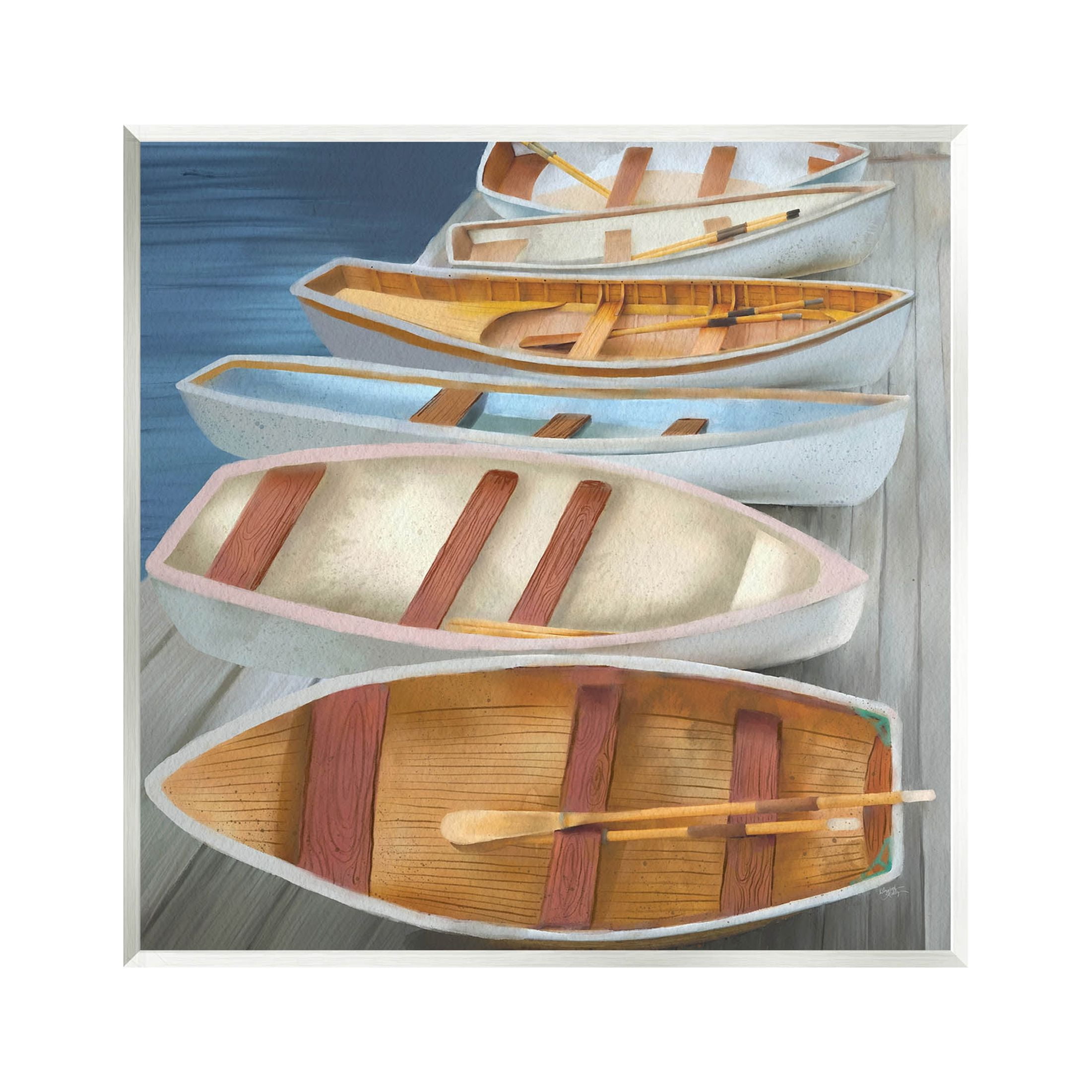 Stupell Industries Rowboats Along Lake Dock Painting Unframed Art Print Wall Art, Design by Elizabeth Medley